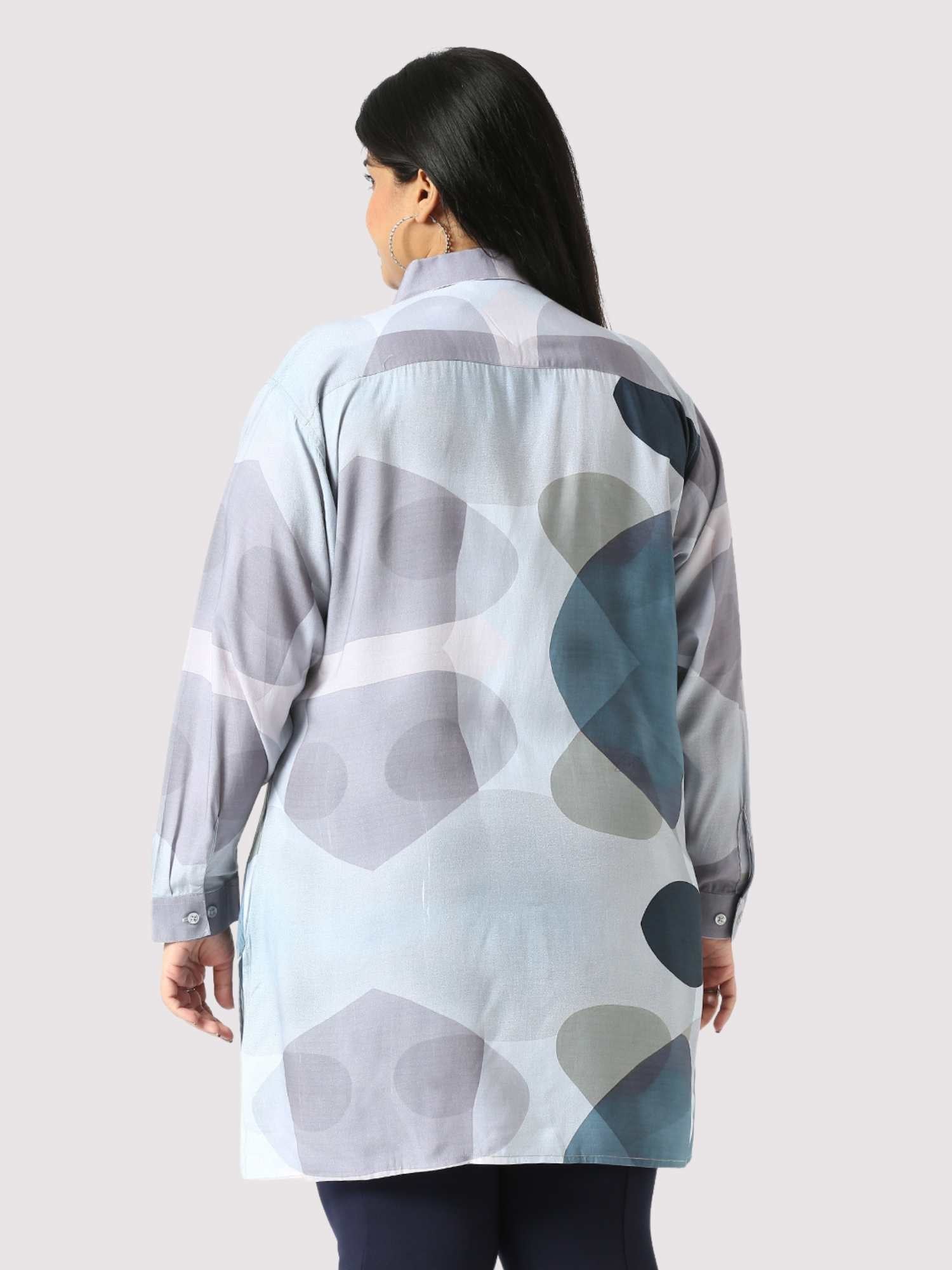 Silver Sand Digital Printed Women's Plus Size Long Shirt