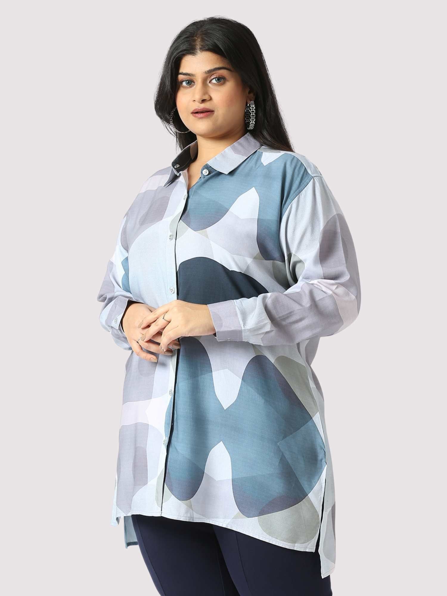 Silver Sand Digital Printed Women's Plus Size Long Shirt