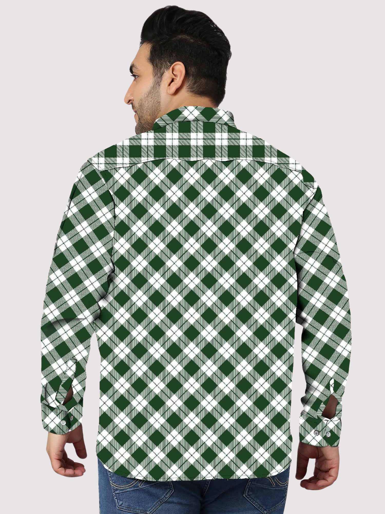 Green and white Checker Digital Printed Men's Plus Size