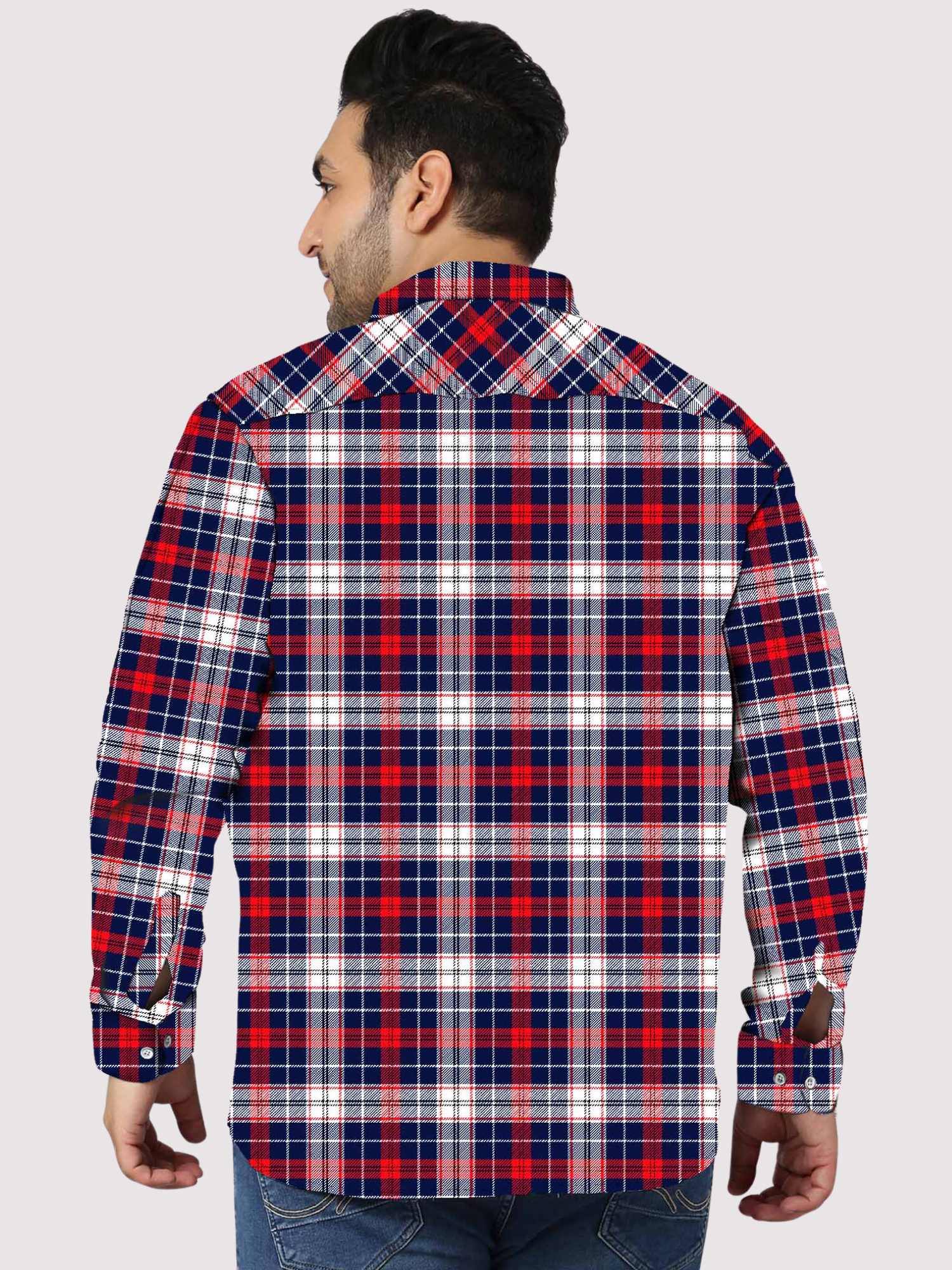 Blue seamless checks pattern Digital Printed Shirt Men's Plus Size