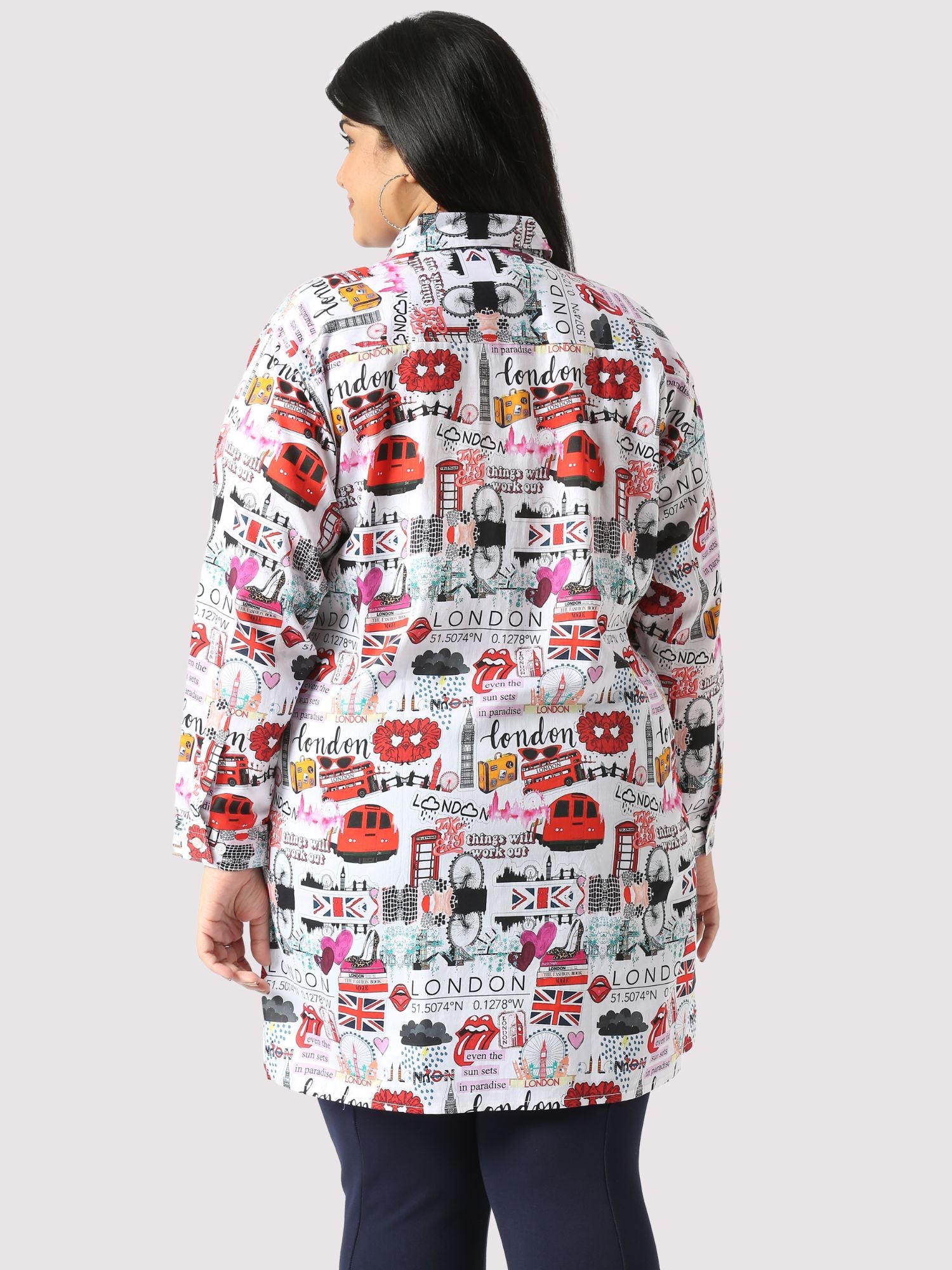 London Love Digital Printed Women's Plus Size Long Shirt