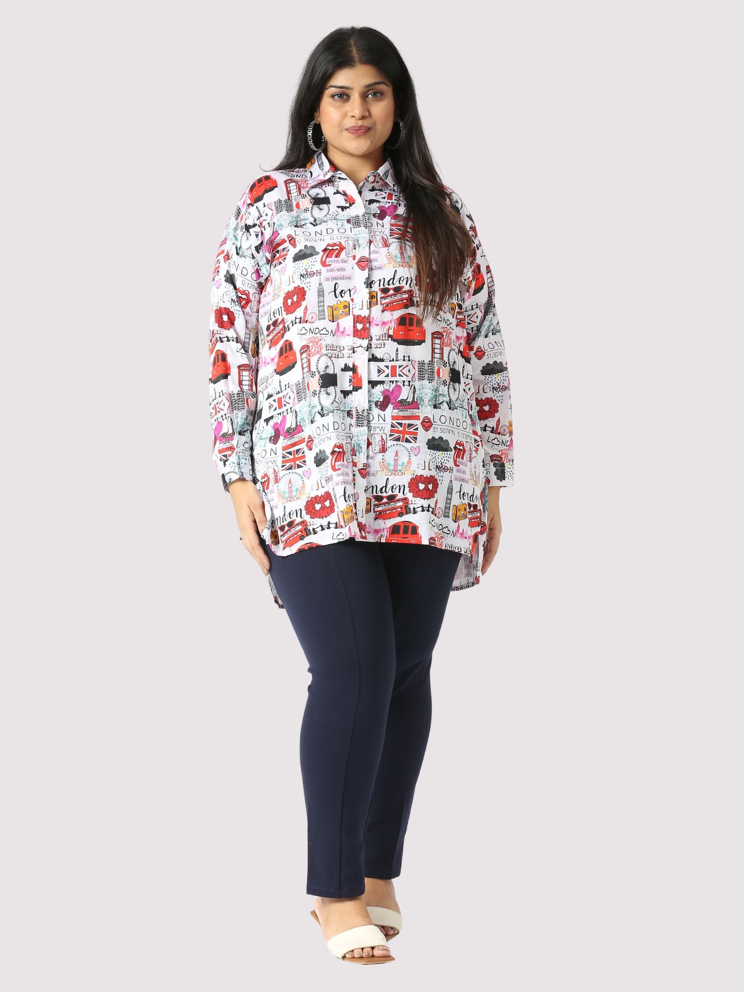 London Love Digital Printed Women's Plus Size Long Shirt