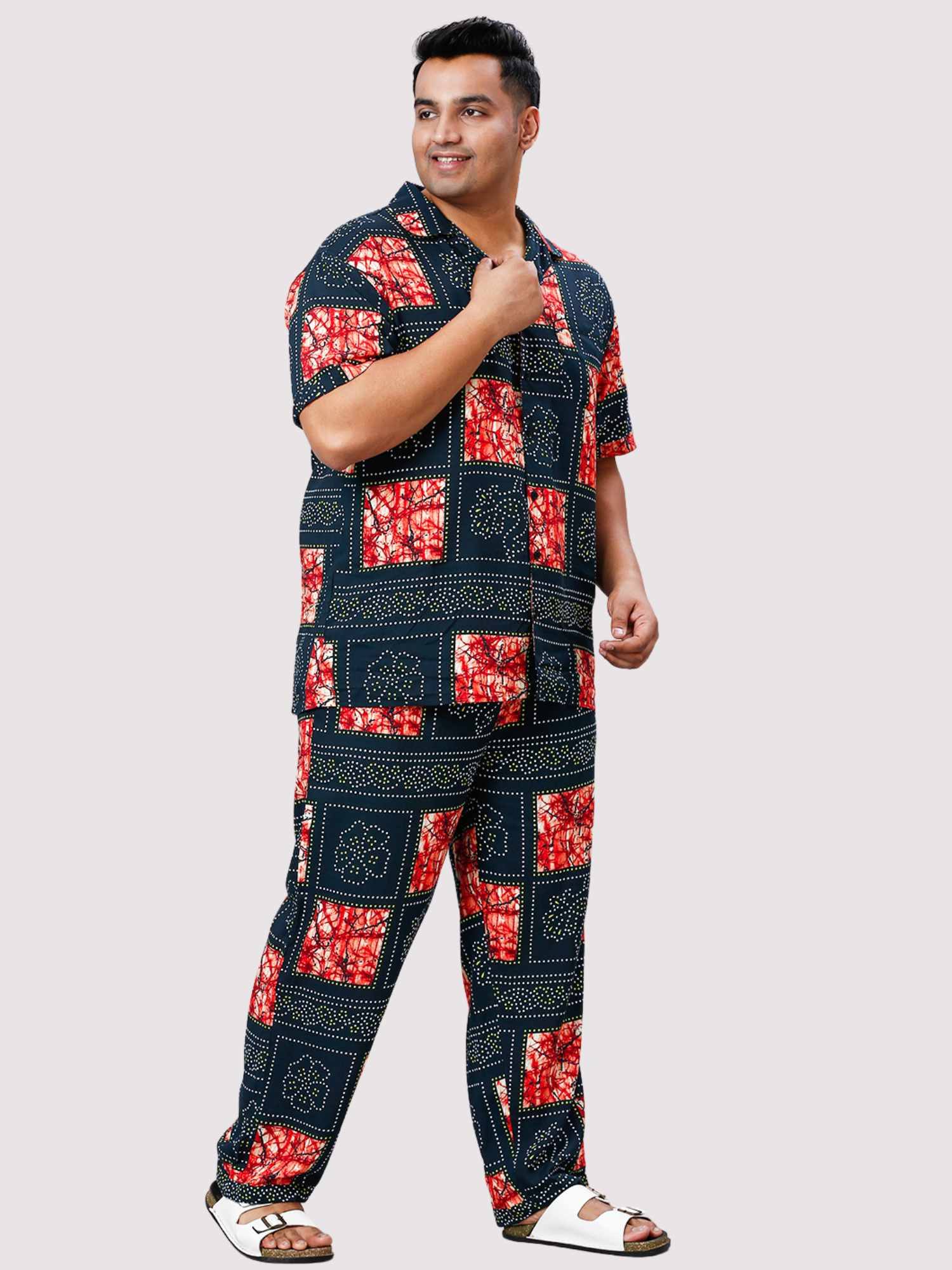 Flower Dots Digital Printed Full Co-ords Set Men's Plus Size