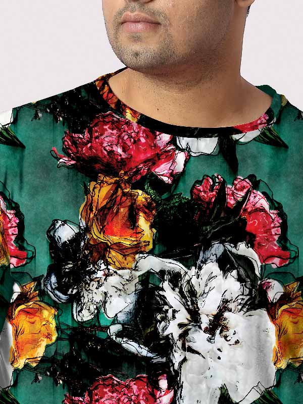 Abstract Floral Digital Printed Plus Size T-shirt