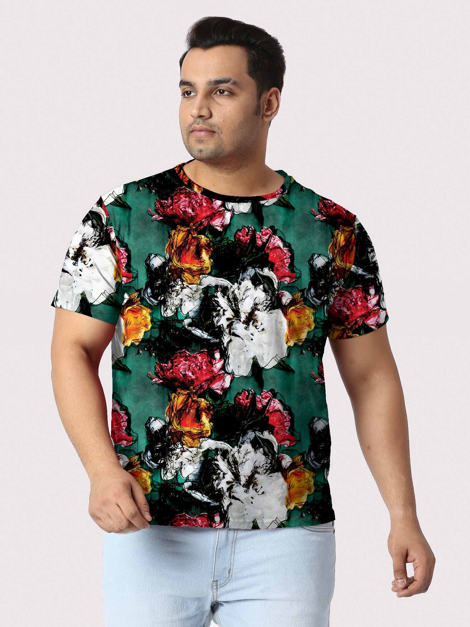 Abstract Floral Digital Printed Plus Size T-shirt