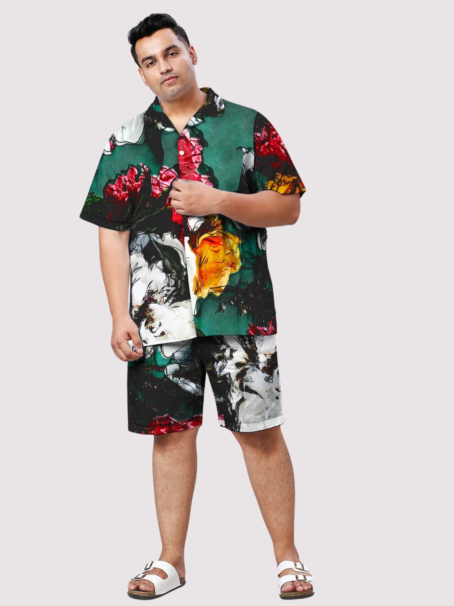 Abstract Floral Digital Printed Half Co-ords Set 