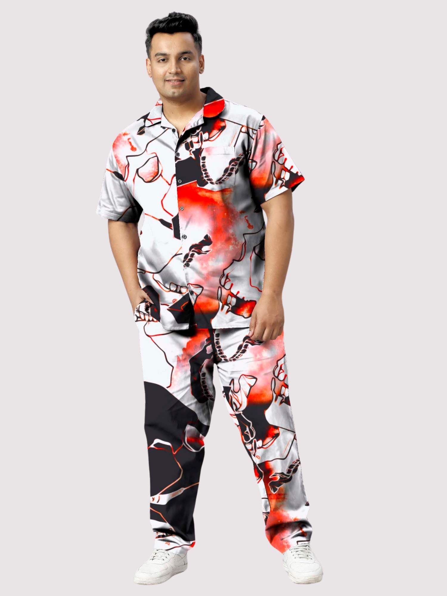 Abstract Water Colour Flowers Plus Size Men's Co-ord Set 