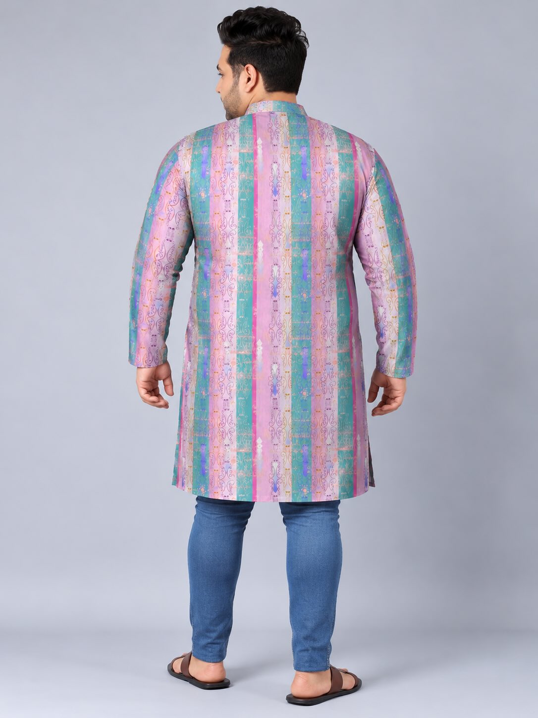 Pastel Baroque Digital Printed Men's Plus Size Kurta