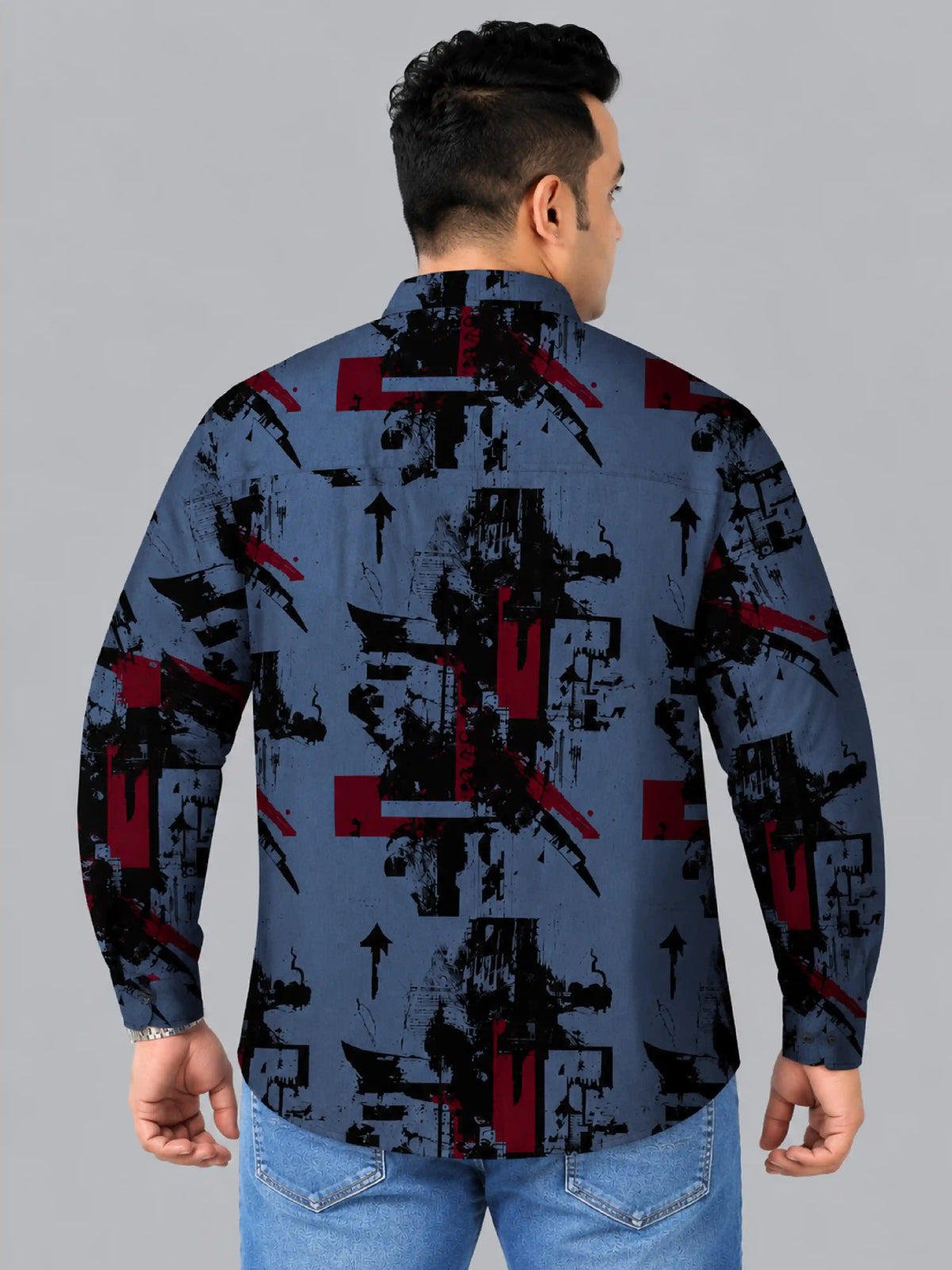Urban Chaos Denim Printed Men's Plus Size Full Sleeve Shirt