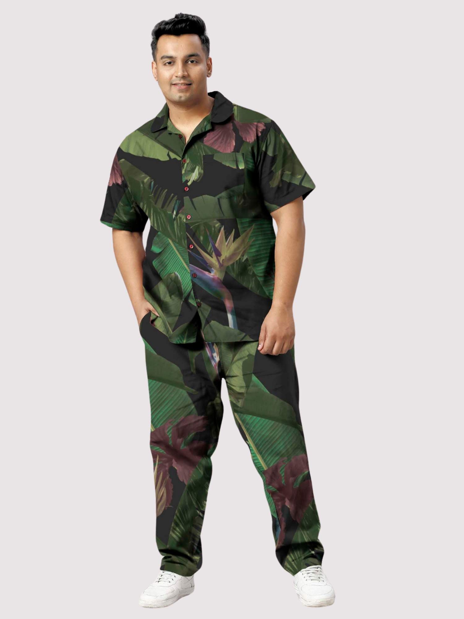 Banana Leaf Printed Plus Size Men's Full Co-ord Set 