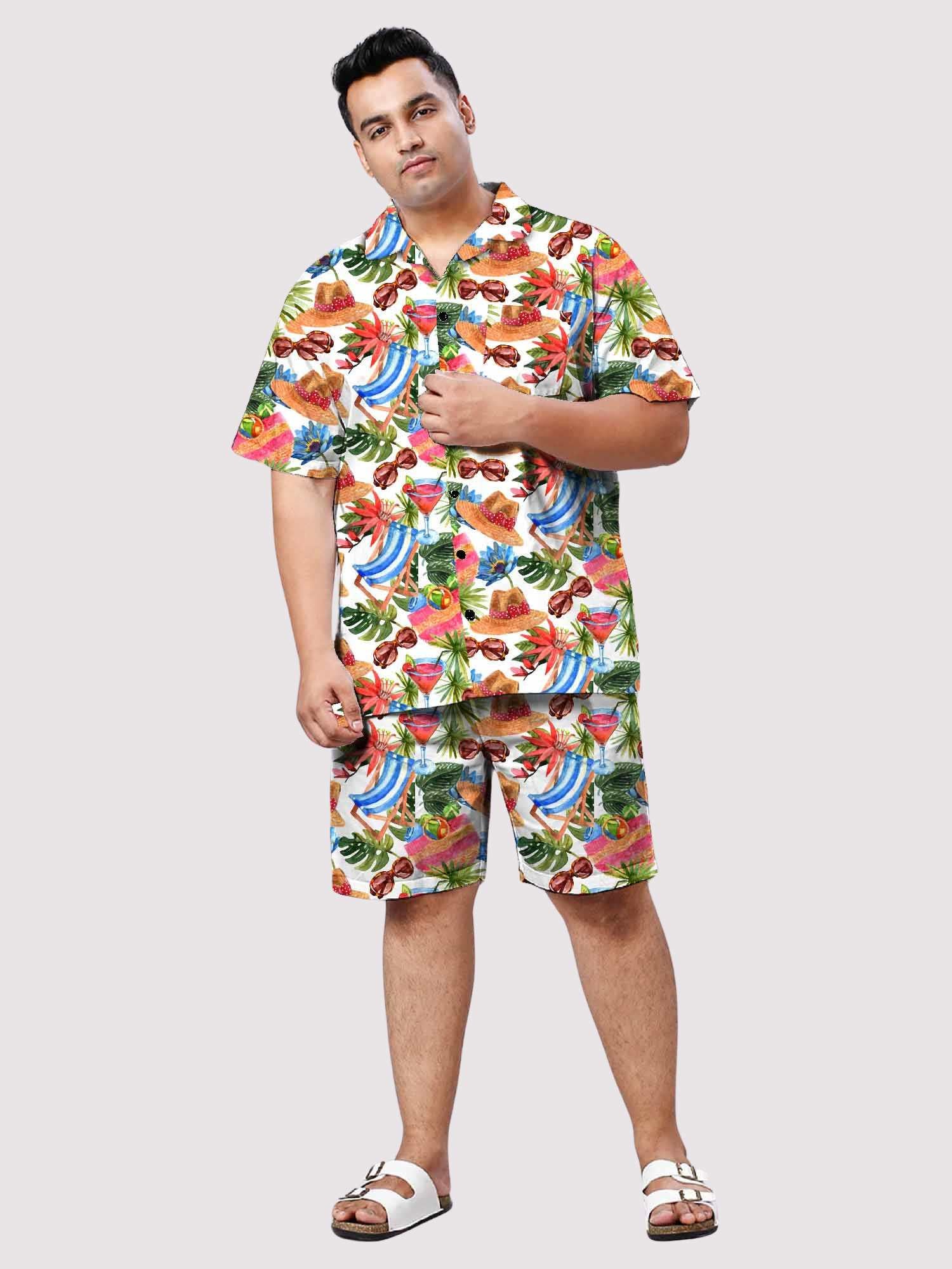 Beach Vibe Digital Printed Half Co-ords Men's Plus Size