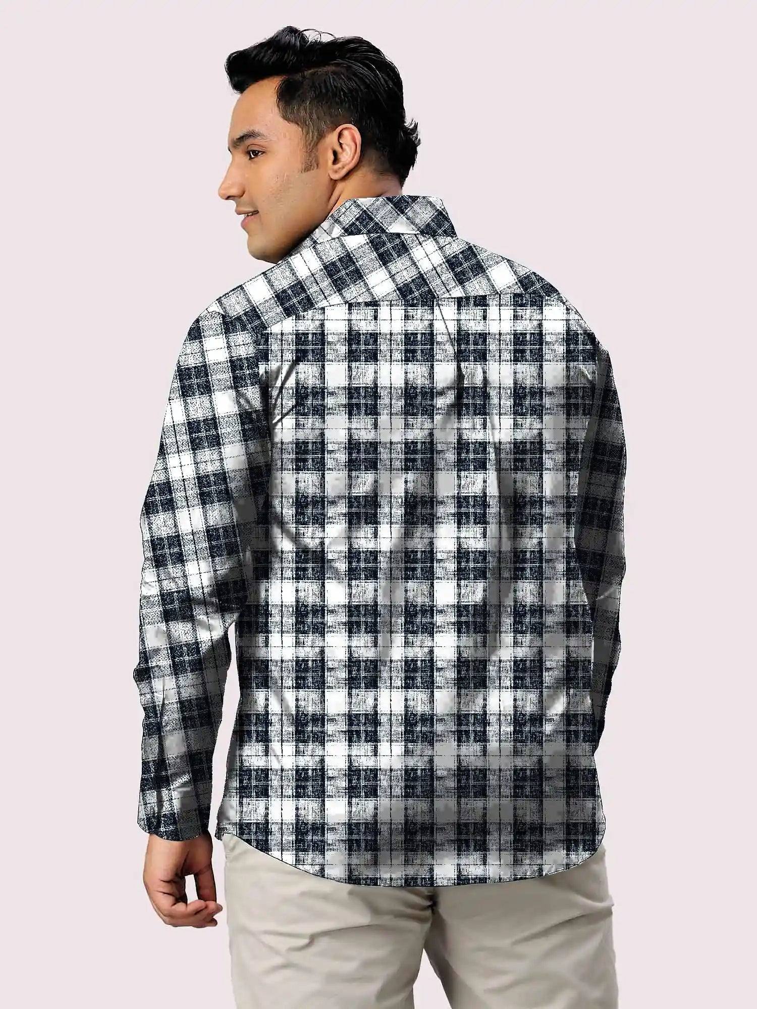 Black Checks Men's Plus Size Full Shirt
