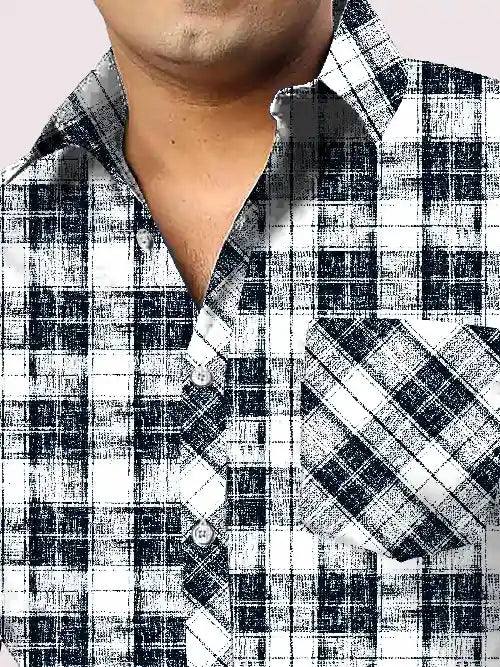 Black Checks Men's Plus Size Full Shirt