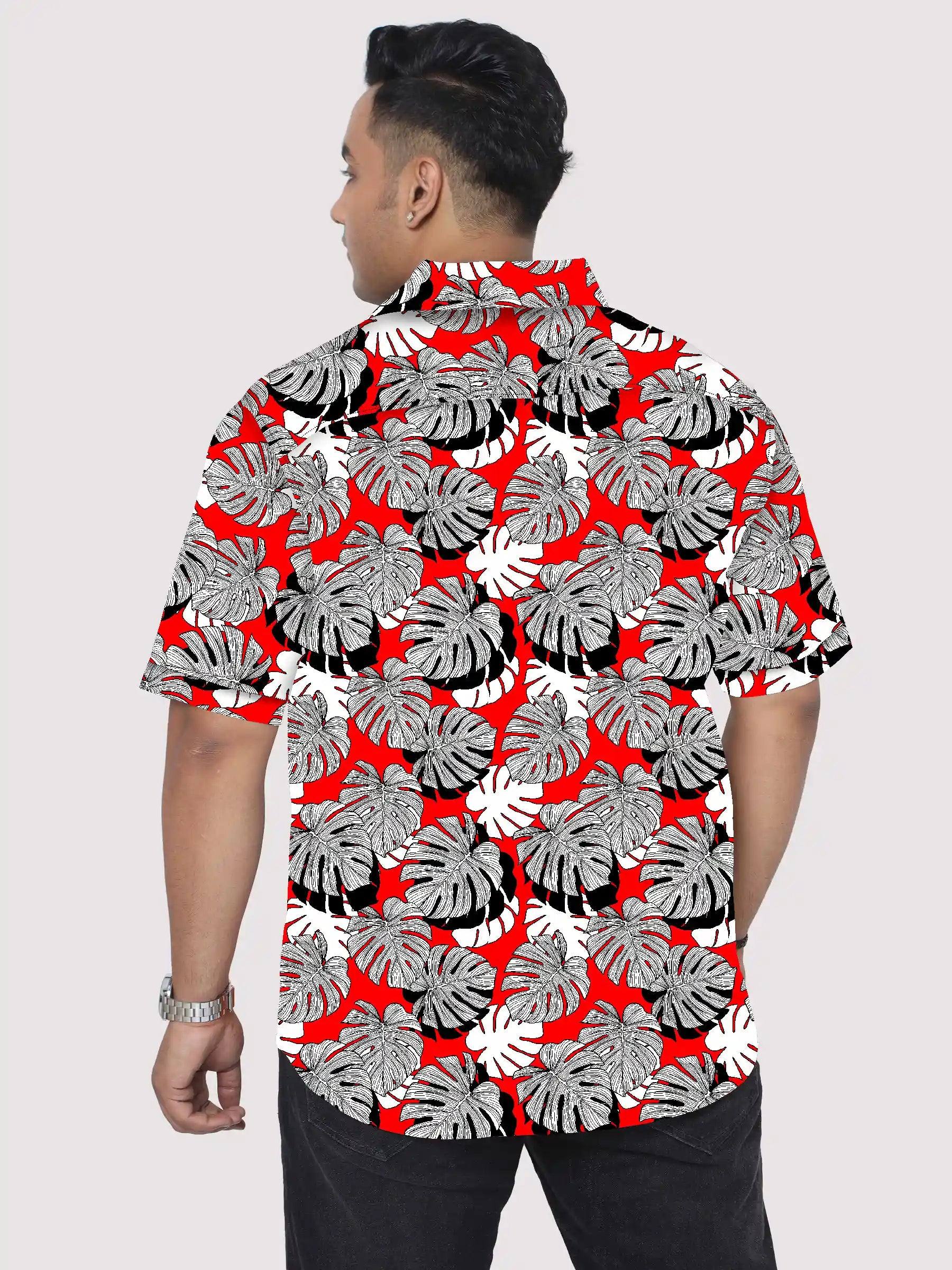 Black Hawaiian Leaves Digital Printed Men's Plus Size Half Sleeve Shirt