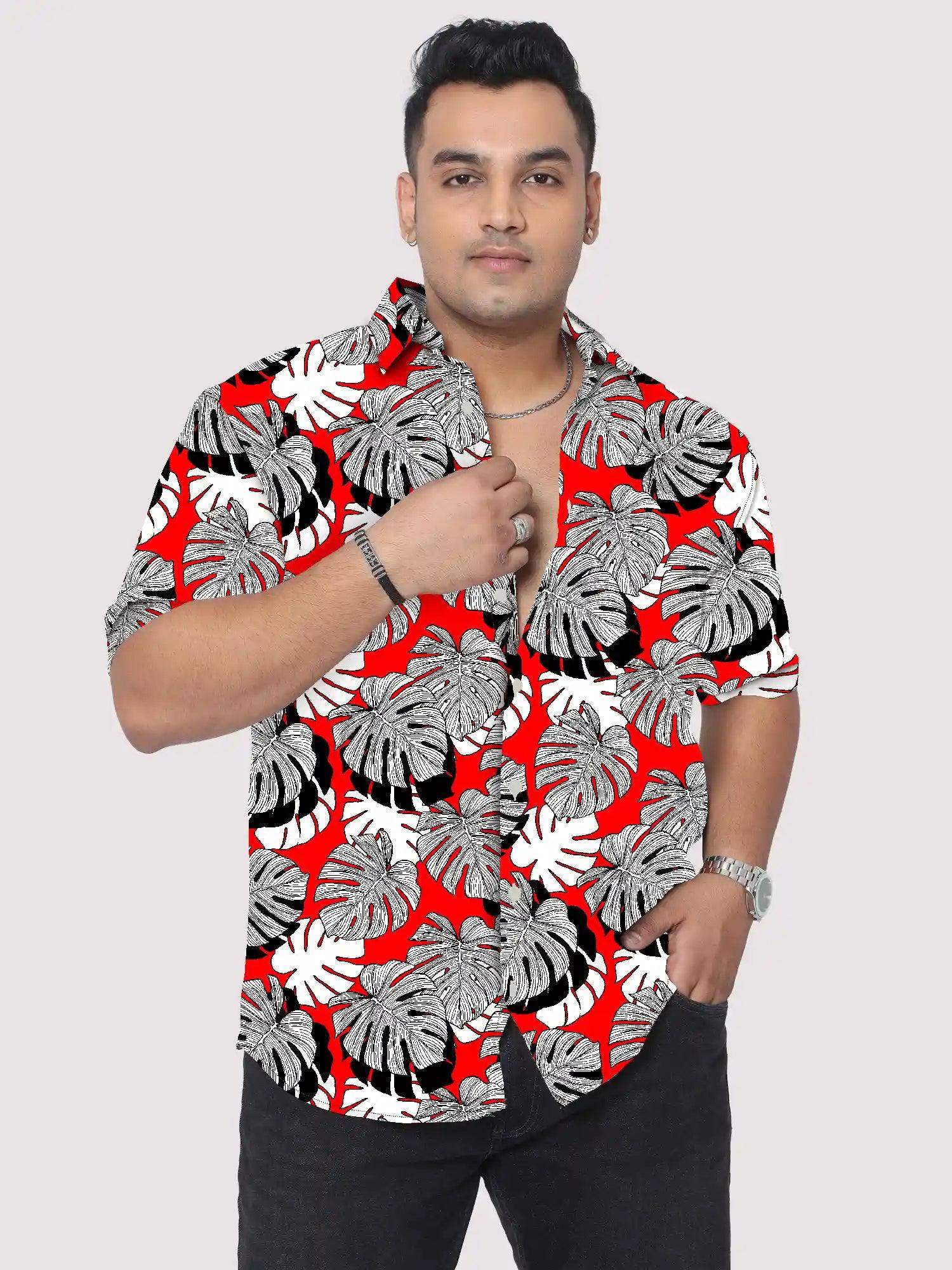 Black Hawaiian Leaves Digital Printed Men's Plus Size Half Sleeve Shirt