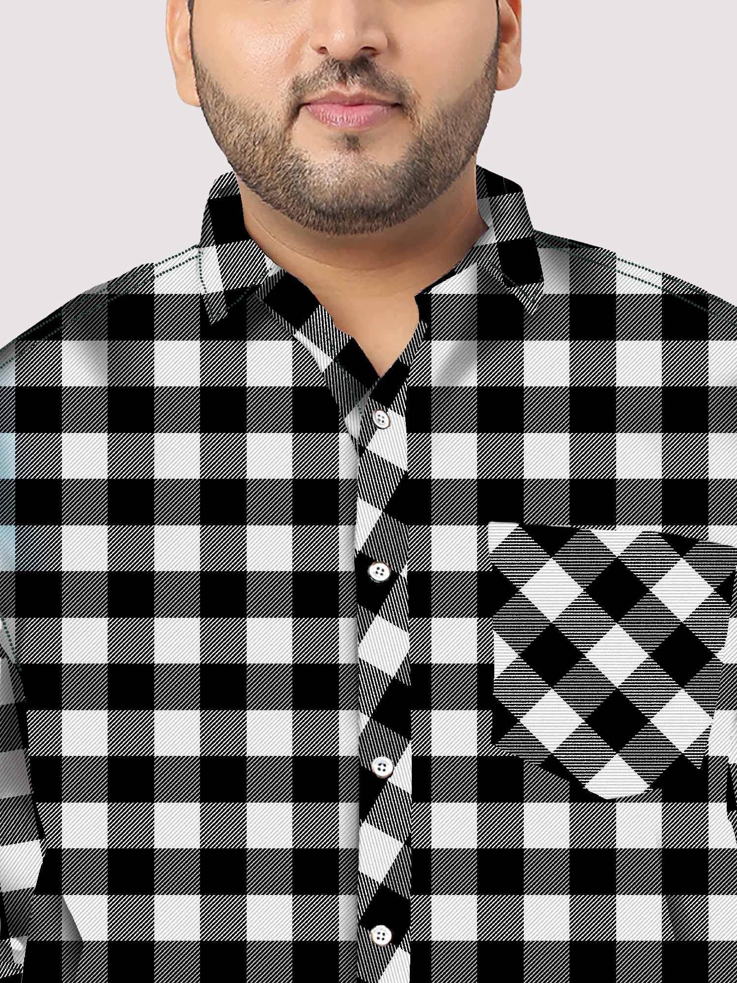 Black and White Checked Full Sleeve Shirt Men's Plus Size