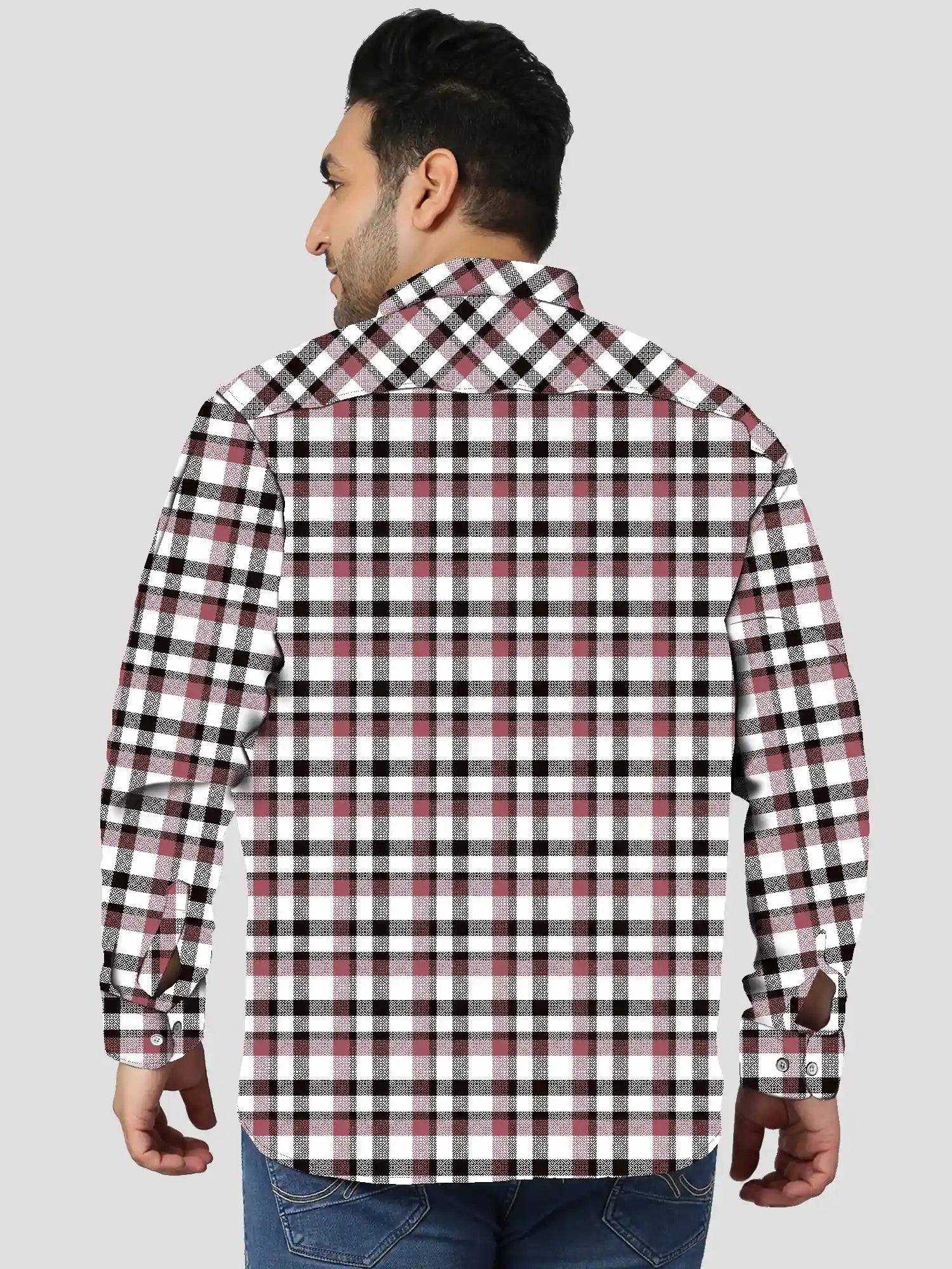 Black and Magenta Checks Men's Plus Size Full Shirt