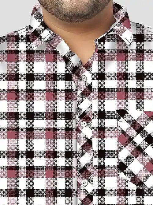 Black and Magenta Checks Men's Plus Size Full Shirt