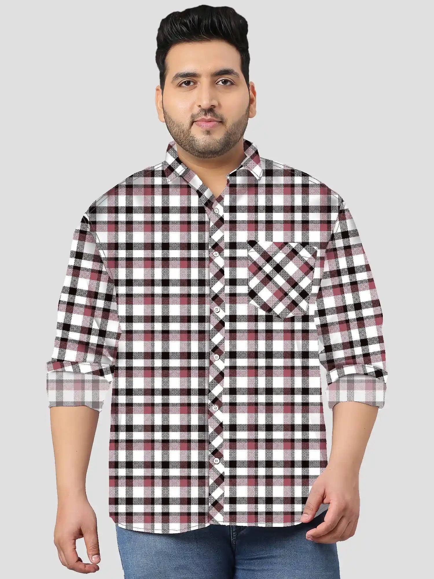 Black and Magenta Checks Men's Plus Size Full Shirt