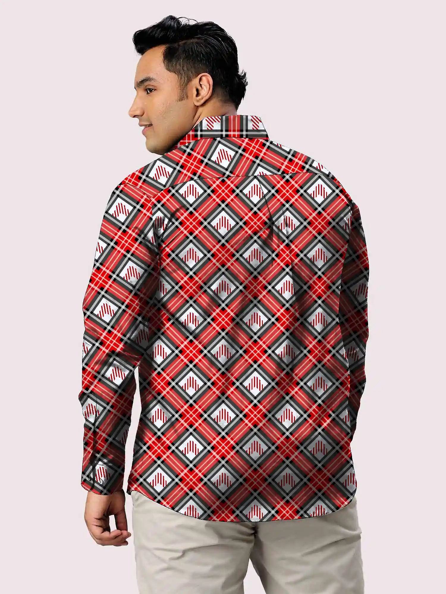 Black and Red Cross Checks Men's Plus Size Full Shirt