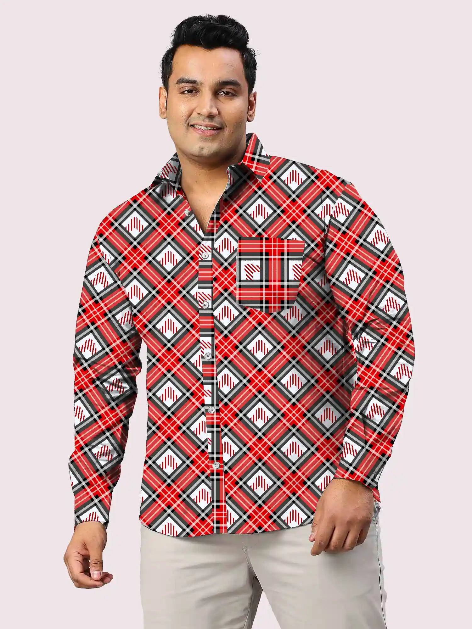 Black and Red Cross Checks Men's Plus Size Full Shirt