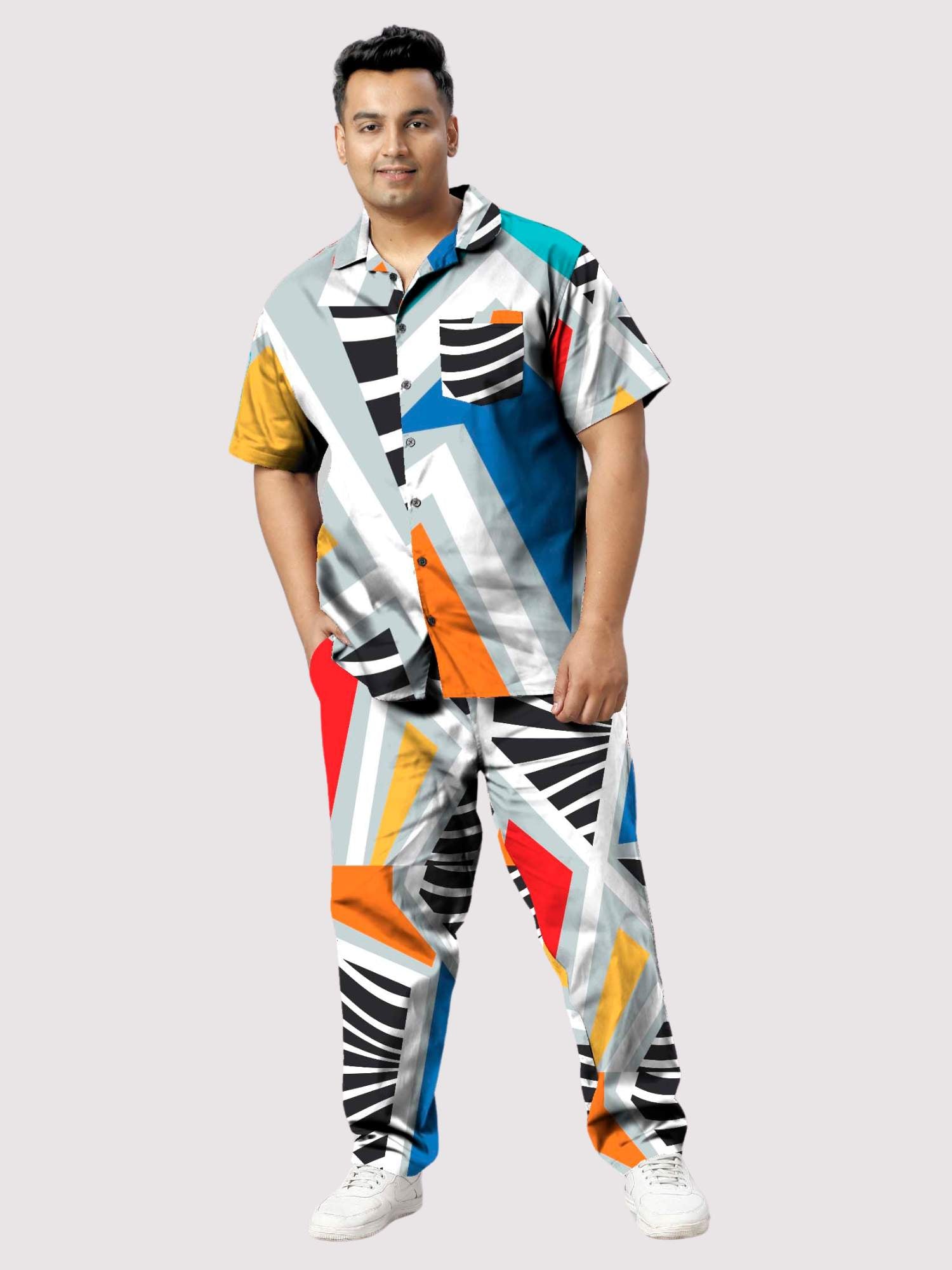 Blocks Printed Plus Size Men's Full Co-ord Set 