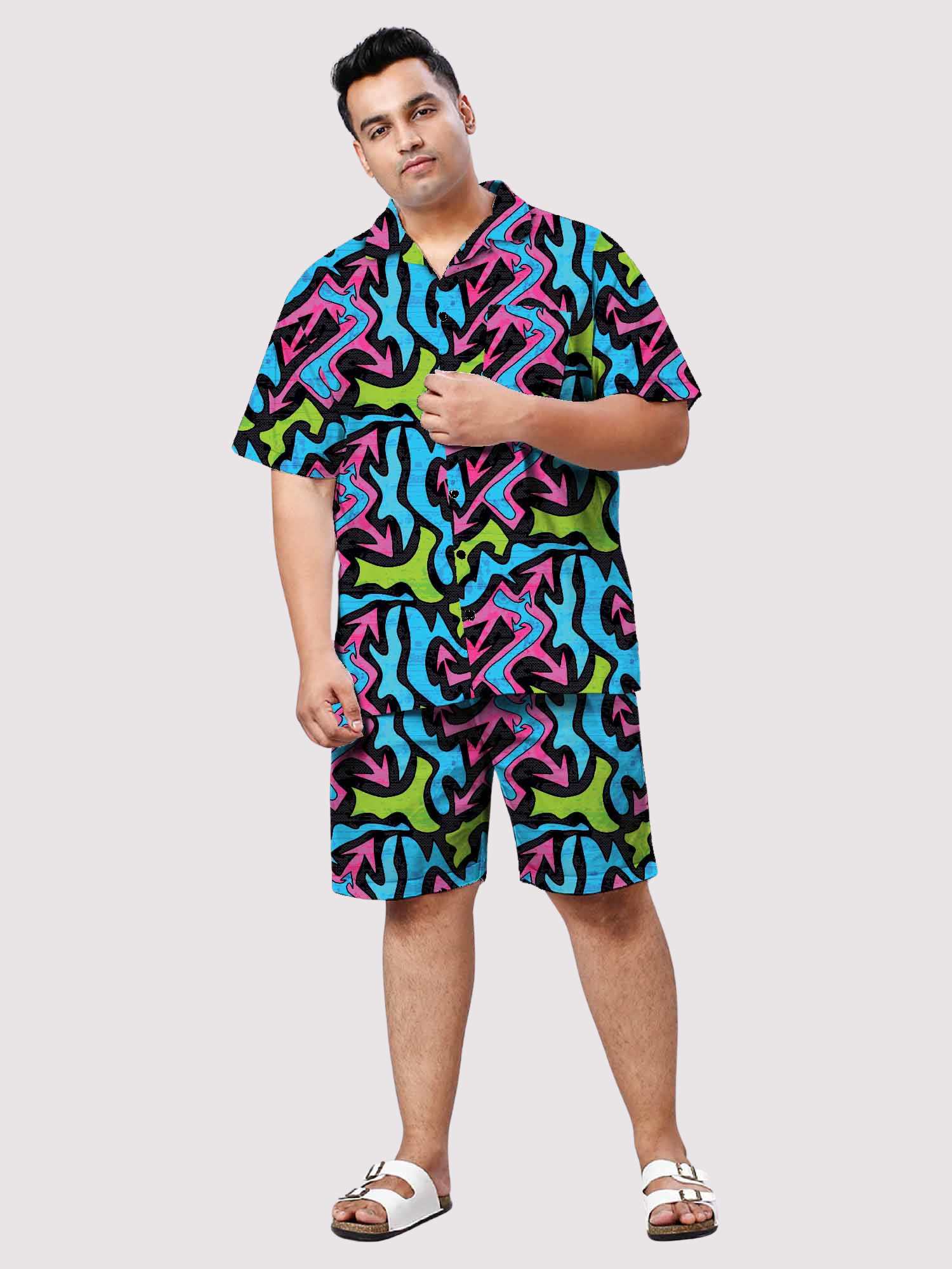 "Blue Pulse Digital Printed Half Co-ords Men's Plus Size
"