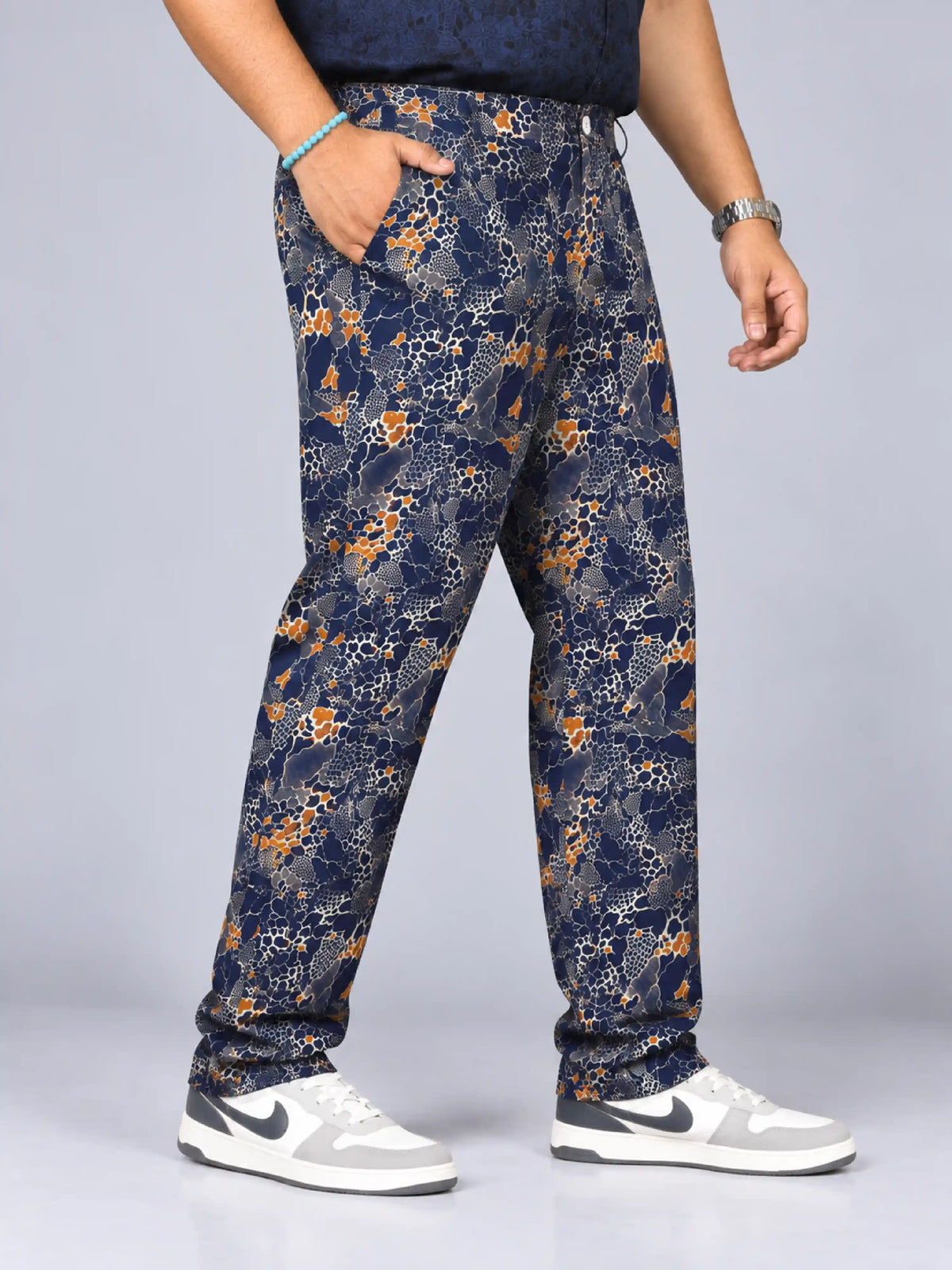 Crackle Skin Digital Printed Twill Lycra Men's Plus Size Full Pant