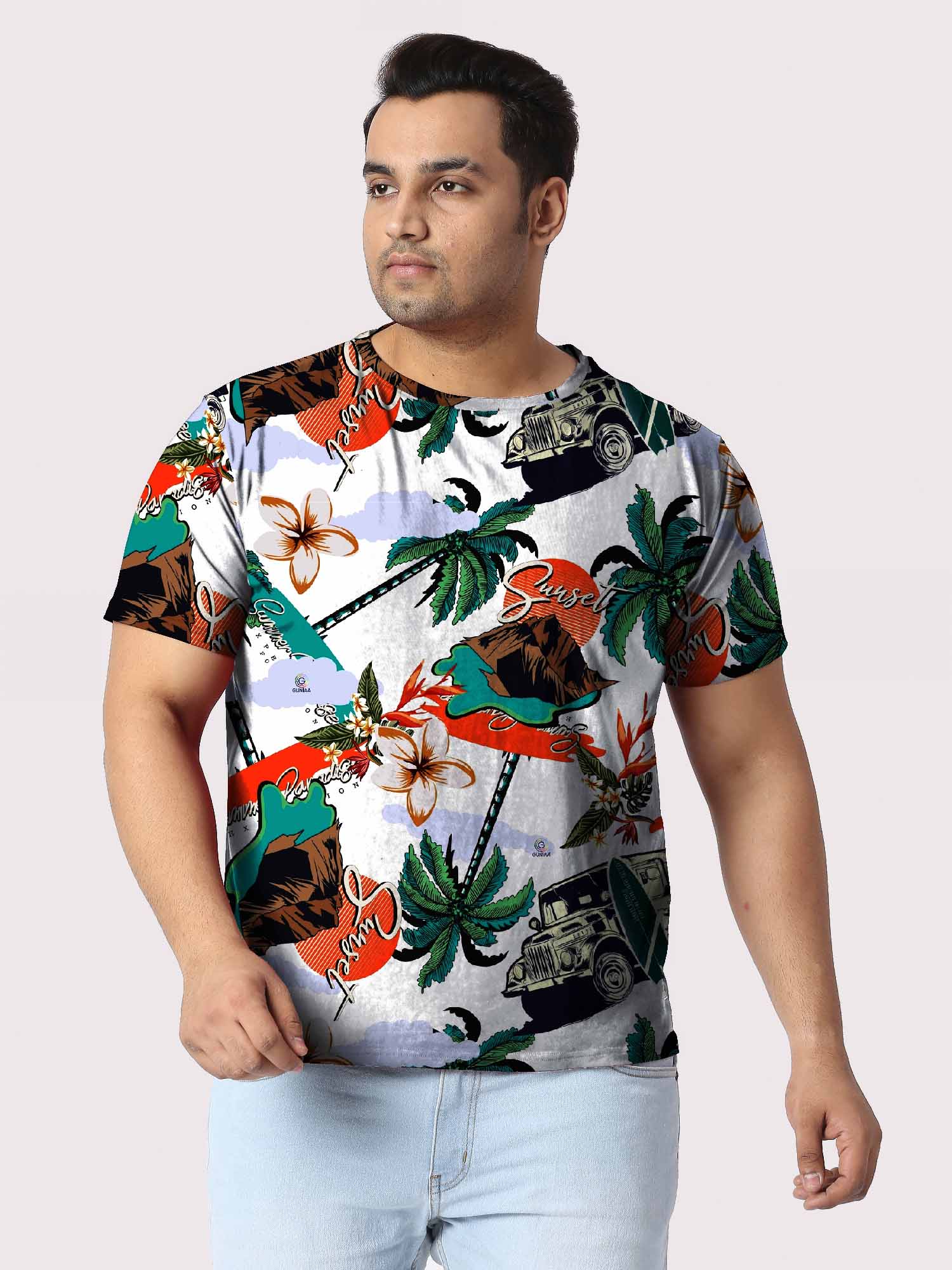 Botanical Summer Digital Printed Plus Size T-shirt