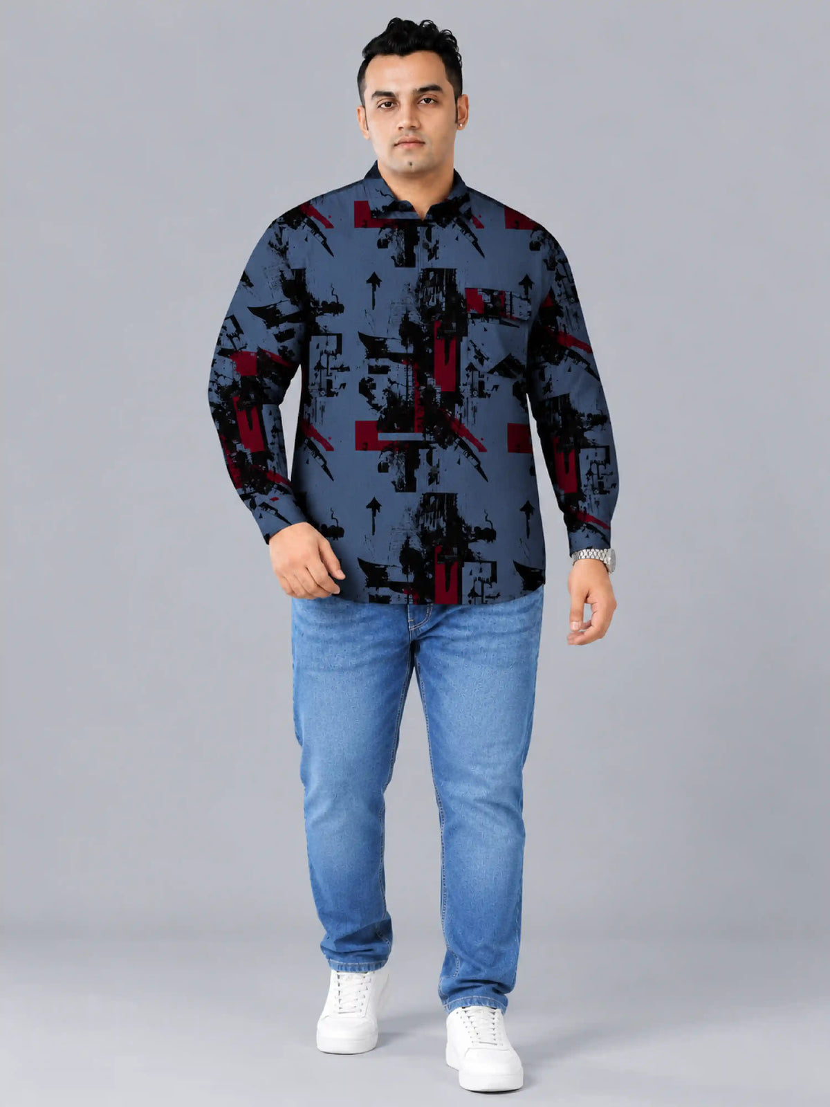 Urban Chaos Denim Printed Men's Plus Size Full Sleeve Shirt