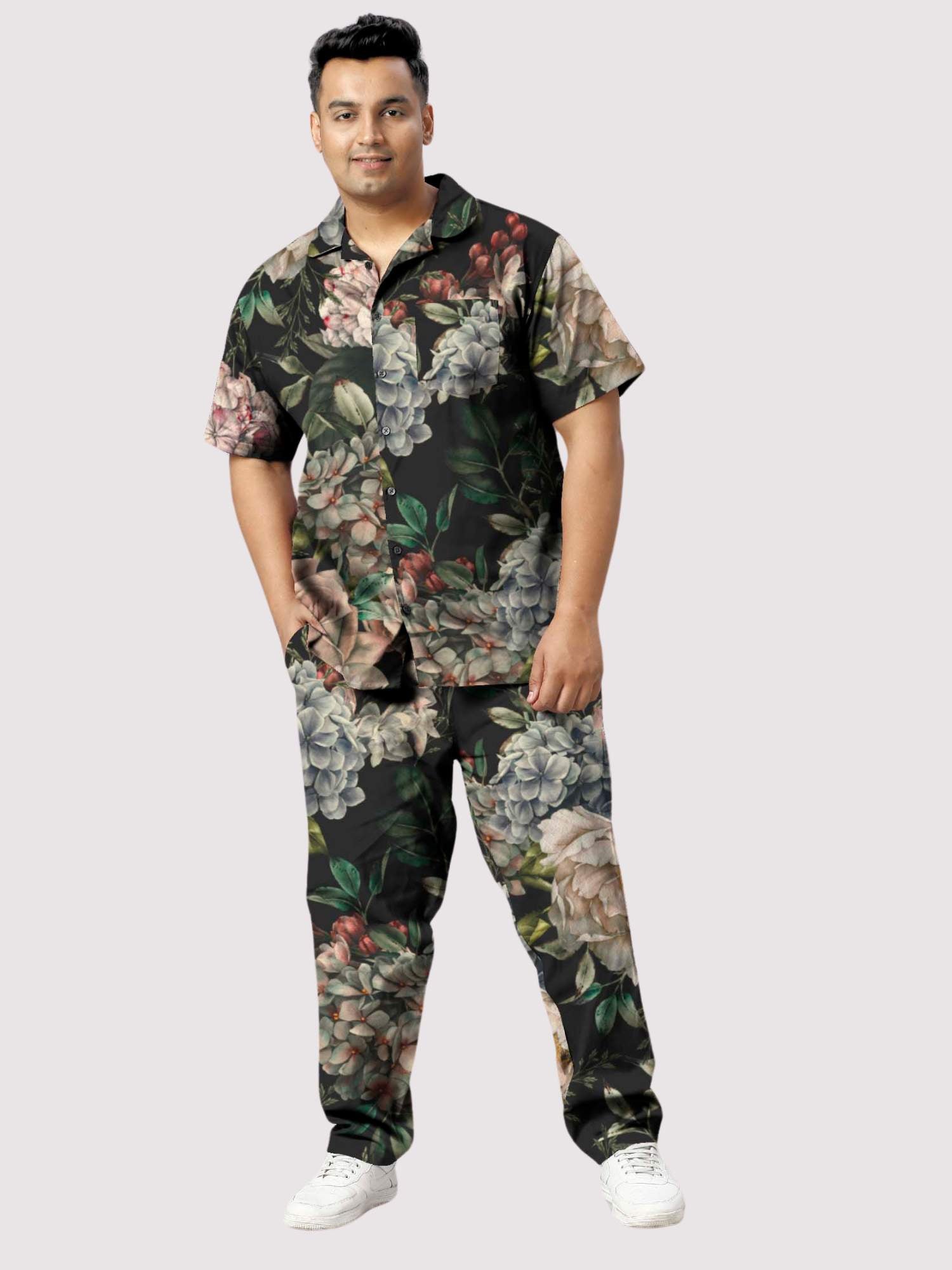 Classic Floral Printed Plus Size Men's Full Co-ord Set 