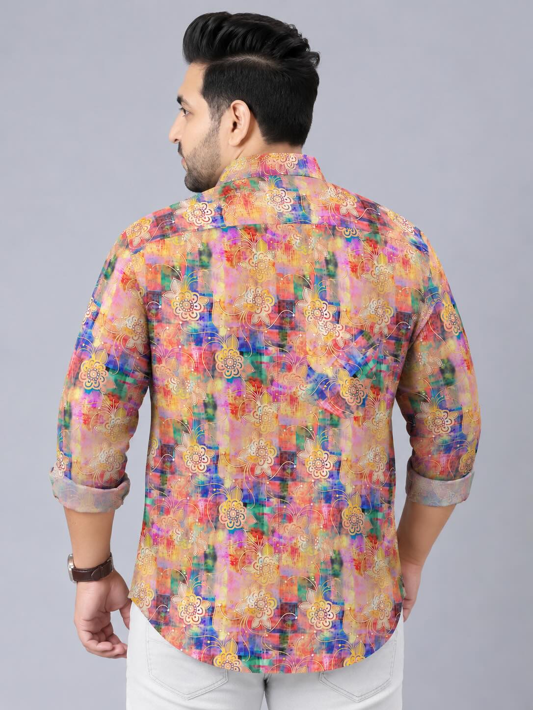 Blends Organic Floral Digital Printed Men's Plus Size Full Sleeve Shirt