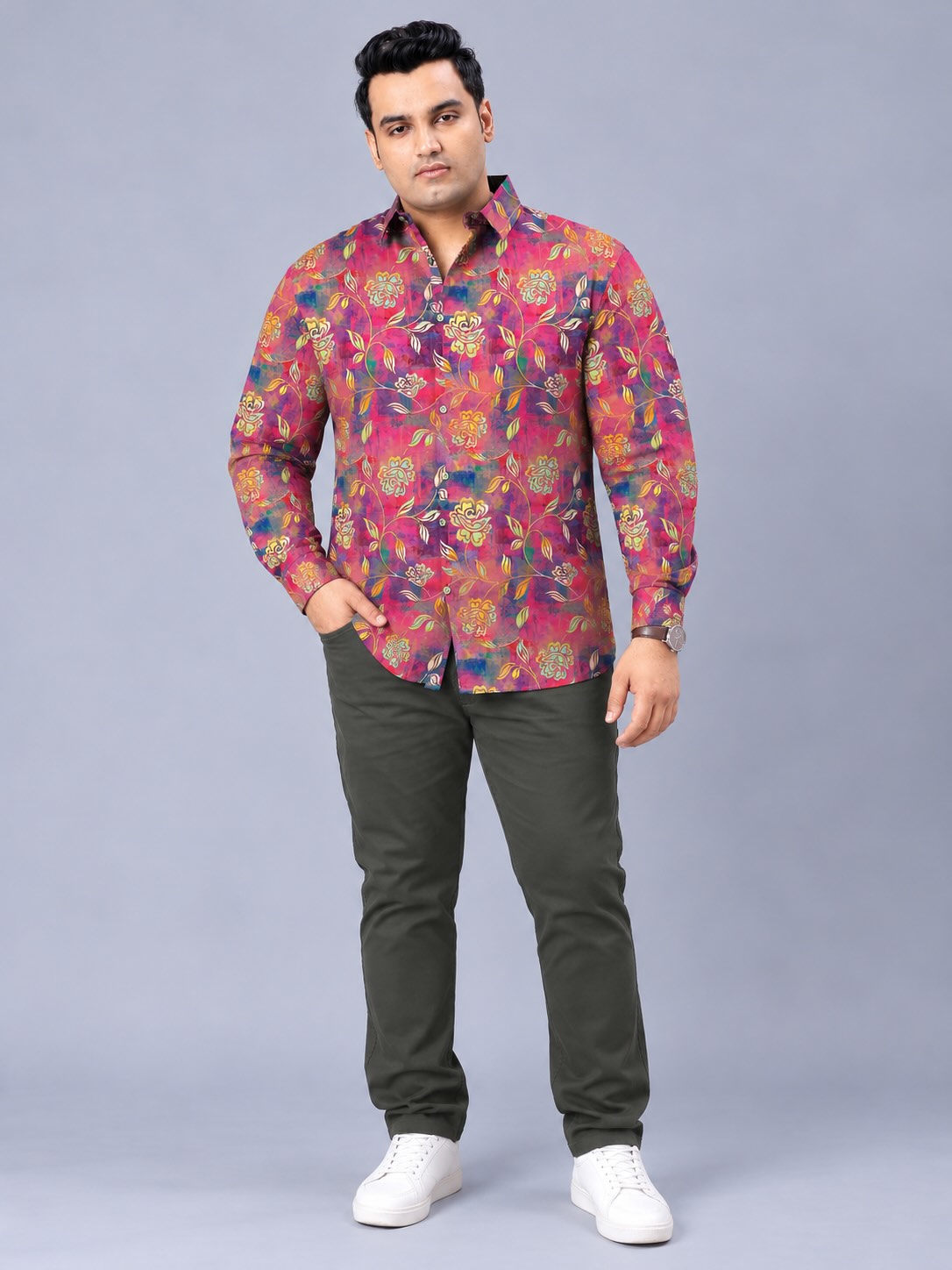 Bold Floral Digital Printed Men's Plus Size Full Sleeve Shirt