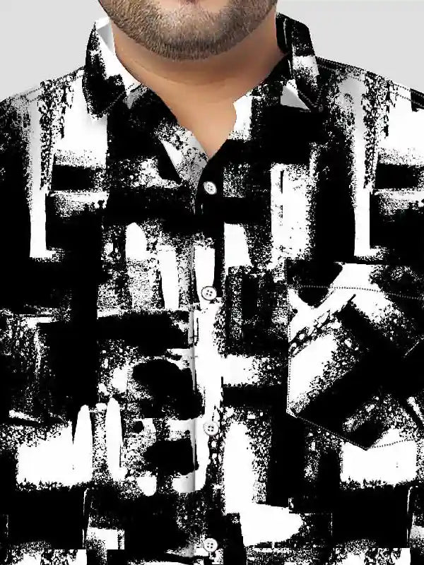 Bold Abstract Black Digital Printed Men Plus Size Full Shirt