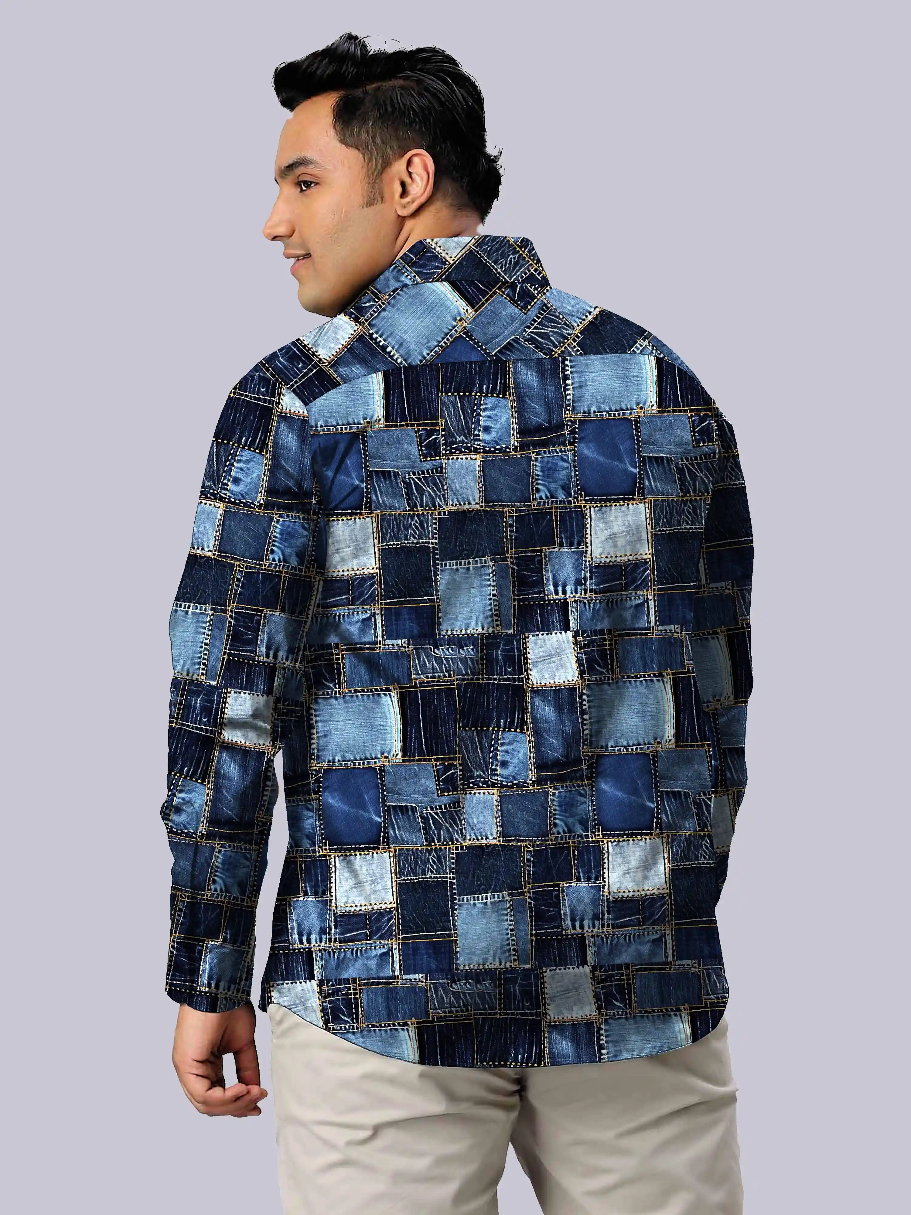 Patchwork Pattern Digital Printed Men Plus Size Full Shirt