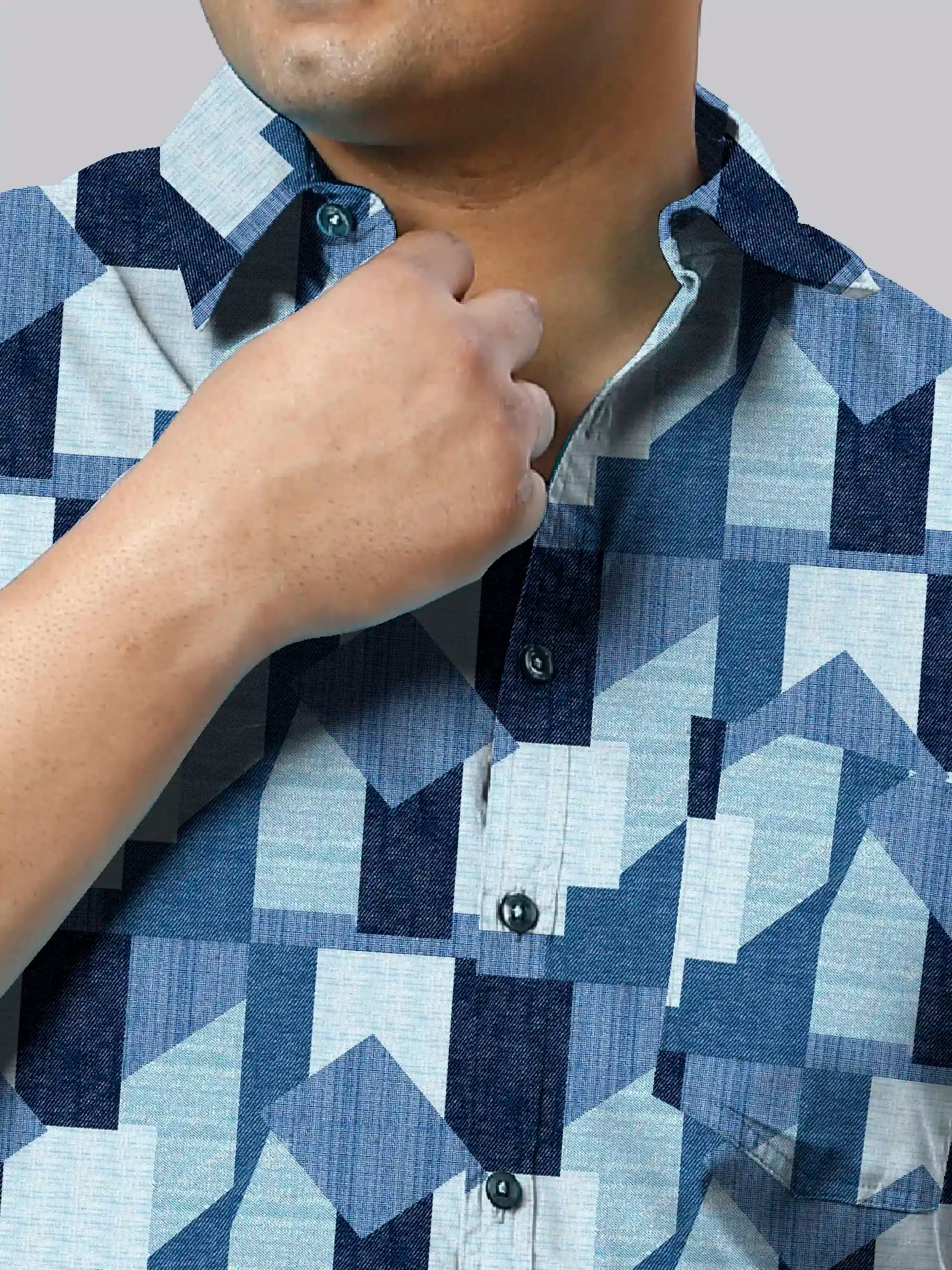 Jeans Patchwork Digital Printed Men Plus Size Full Shirt