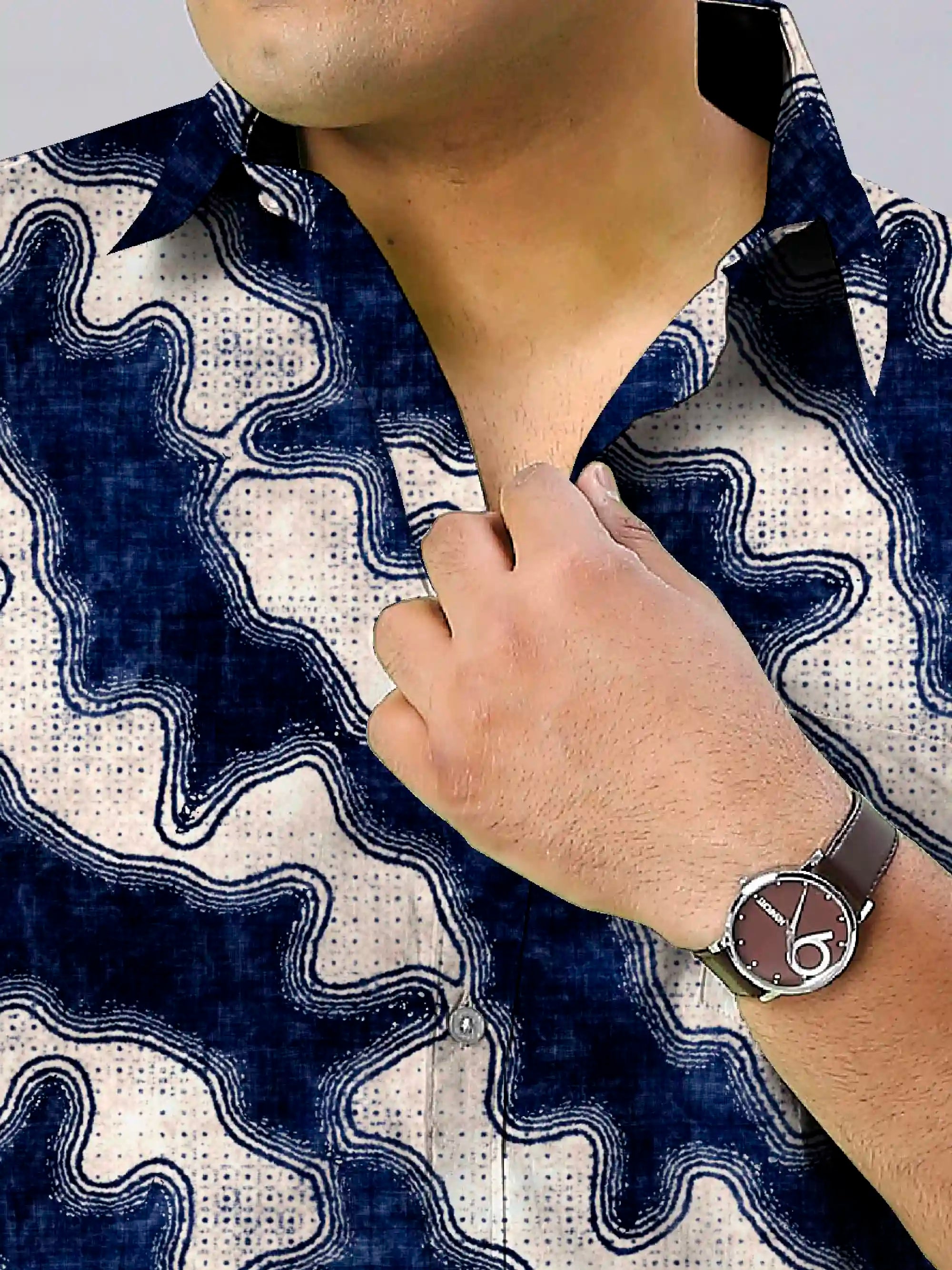 Dyeing Patchwork Digital Printed Men Plus Size Full Shirt