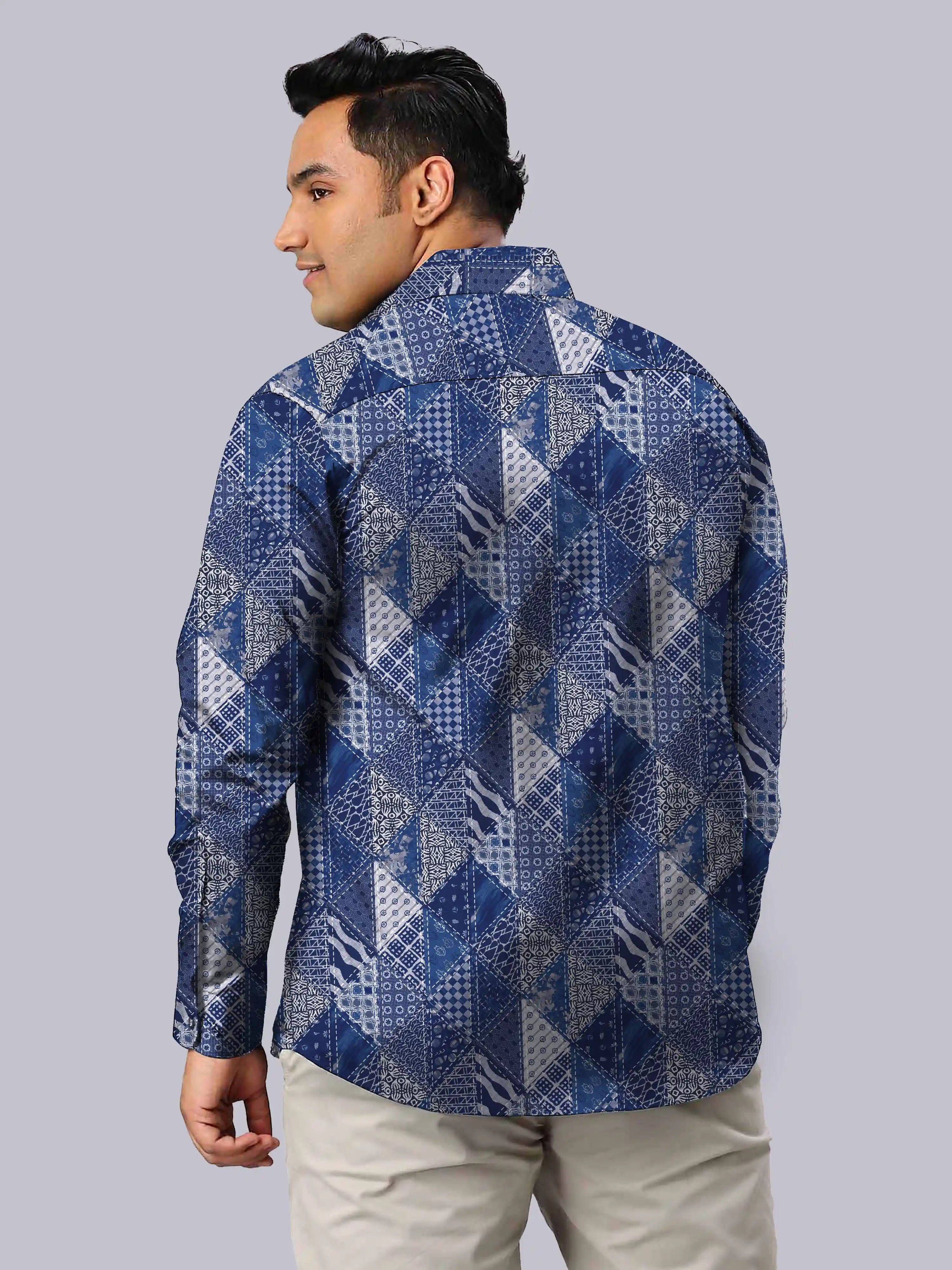 Triangle Woven Digital Printed Men's Plus Size Full Sleeve Shirt