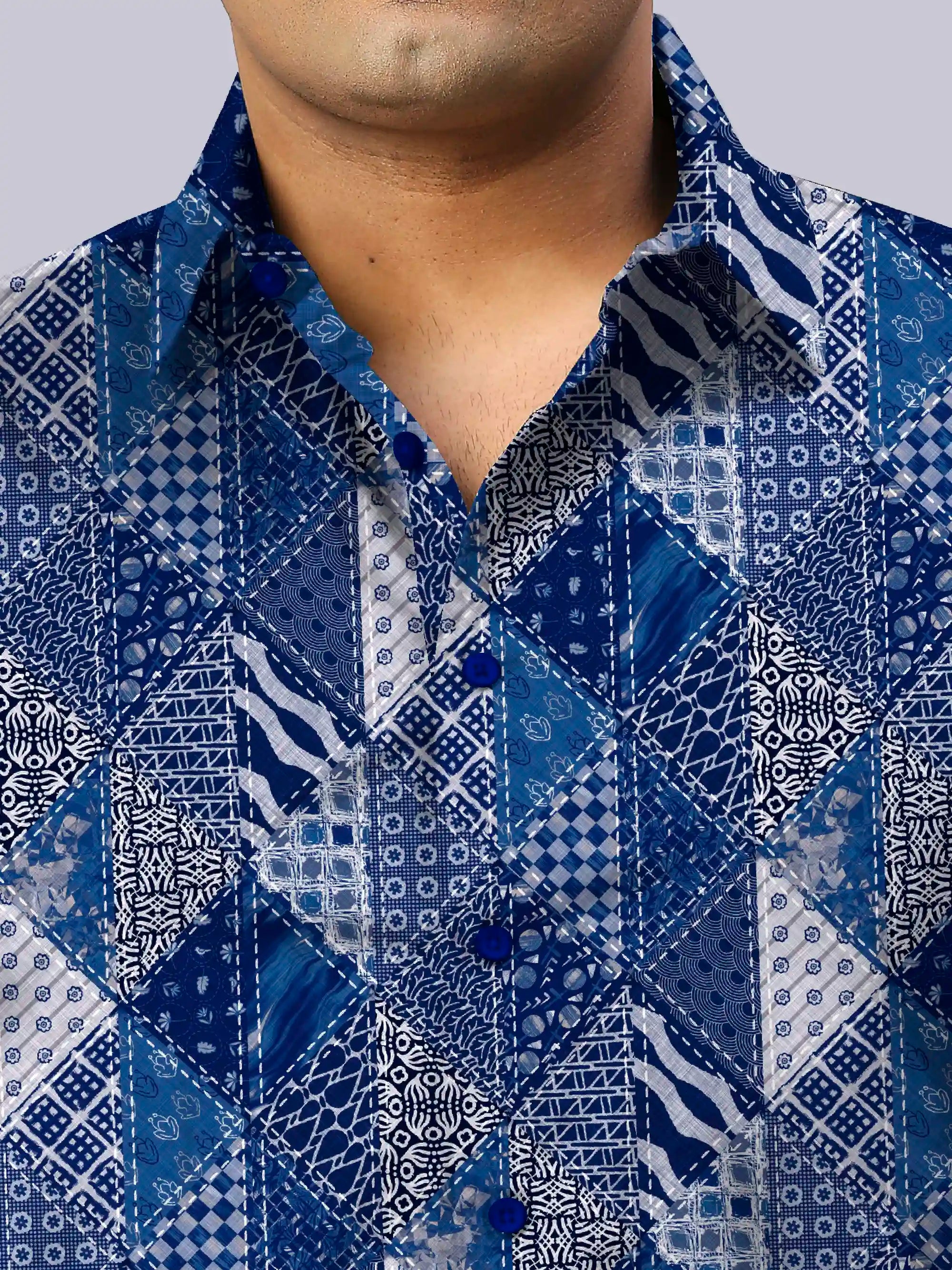 Triangle Woven Digital Printed Men's Plus Size Full Sleeve Shirt
