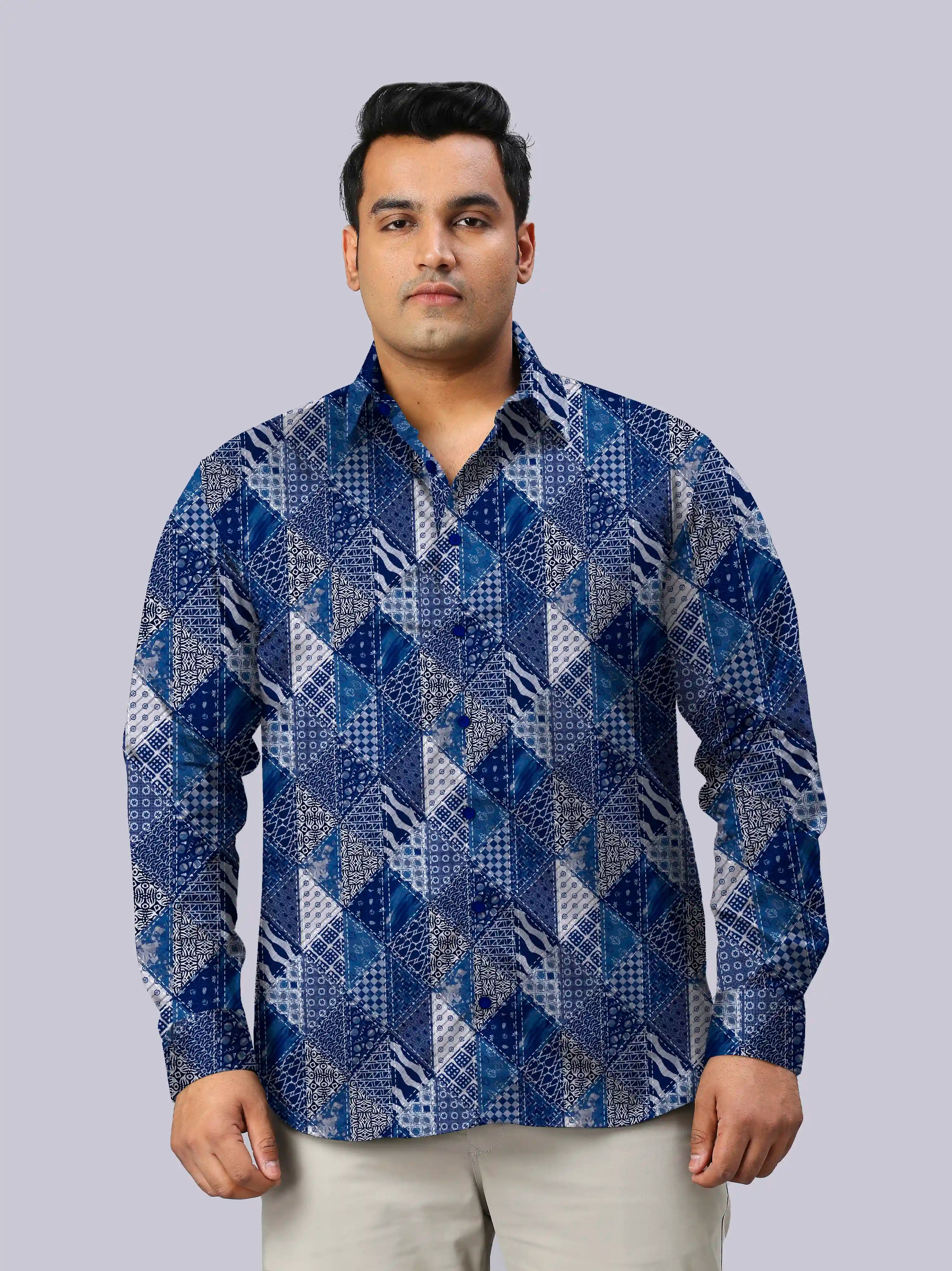 Triangle Woven Digital Printed Men's Plus Size Full Sleeve Shirt