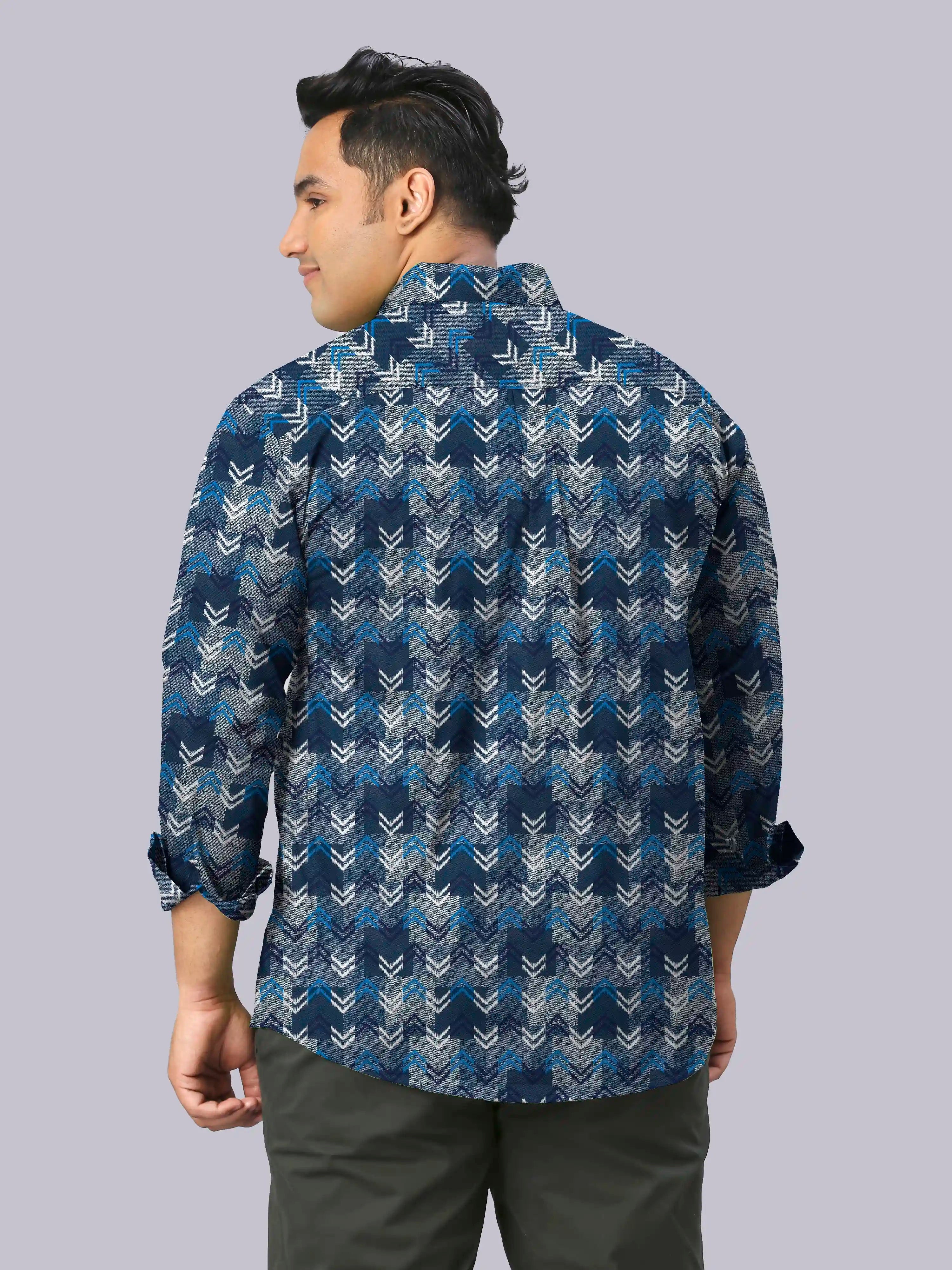 Zigzag Ikat Digital Printed Men's Plus Size Full Sleeve Shirt