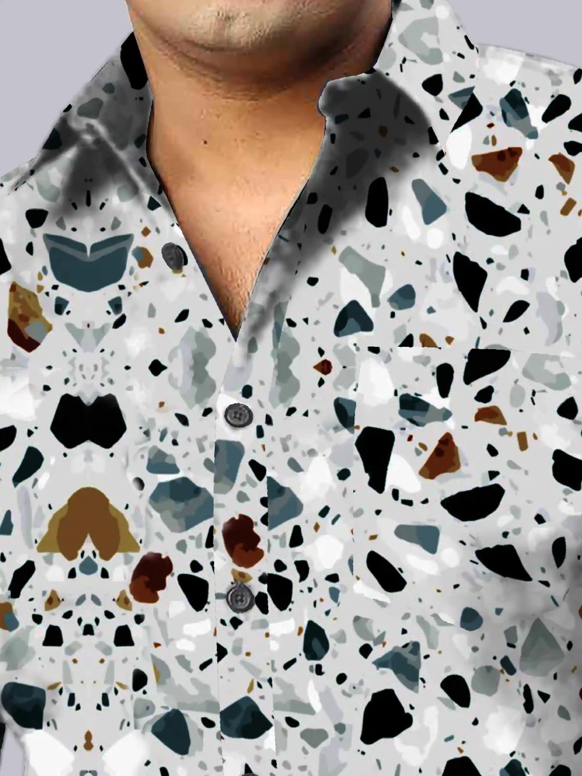 Terrazzo Texture Printed Men's Plus Size Full Sleeve Shirt