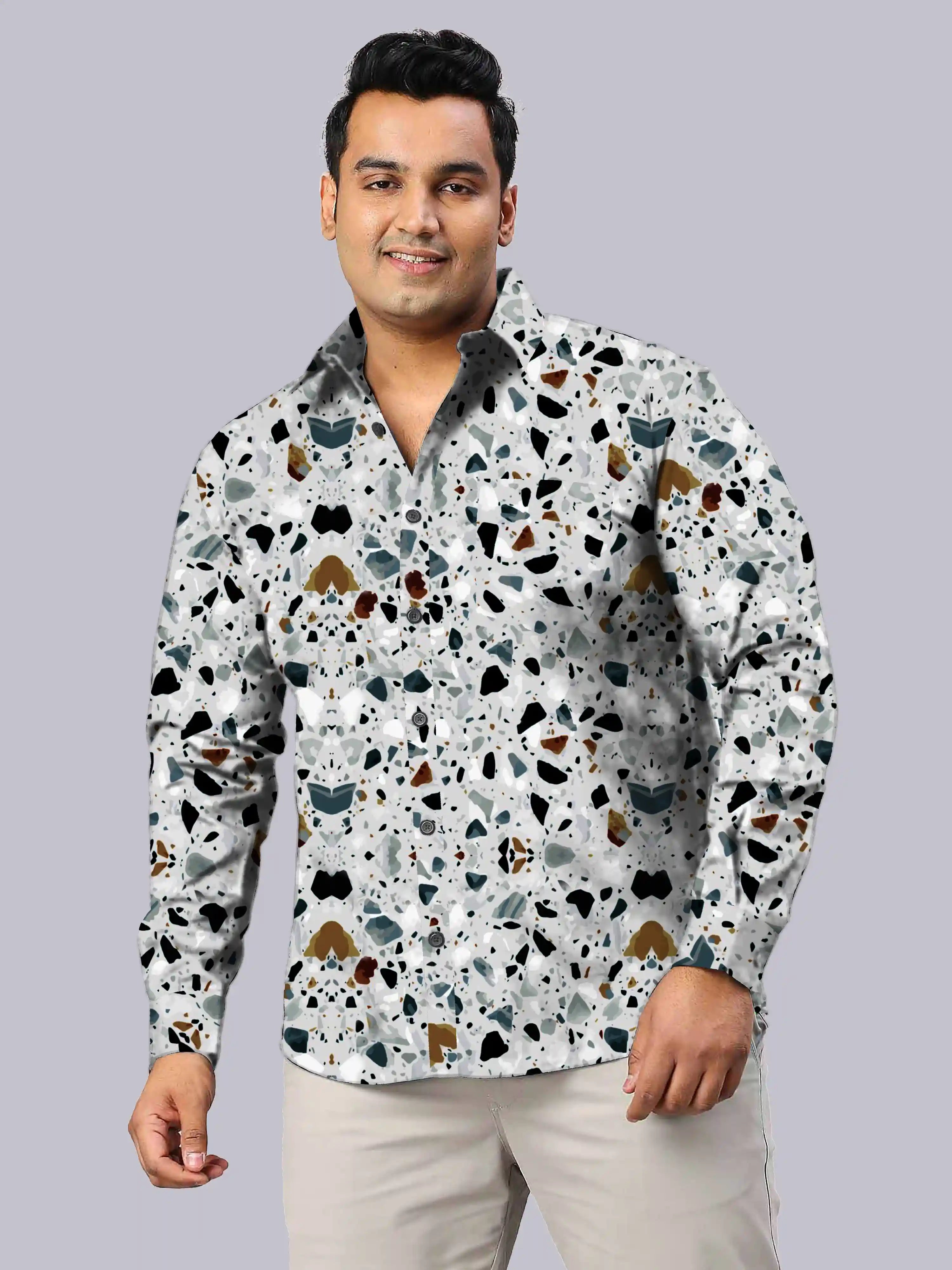 Terrazzo Texture Printed Men's Plus Size Full Sleeve Shirt
