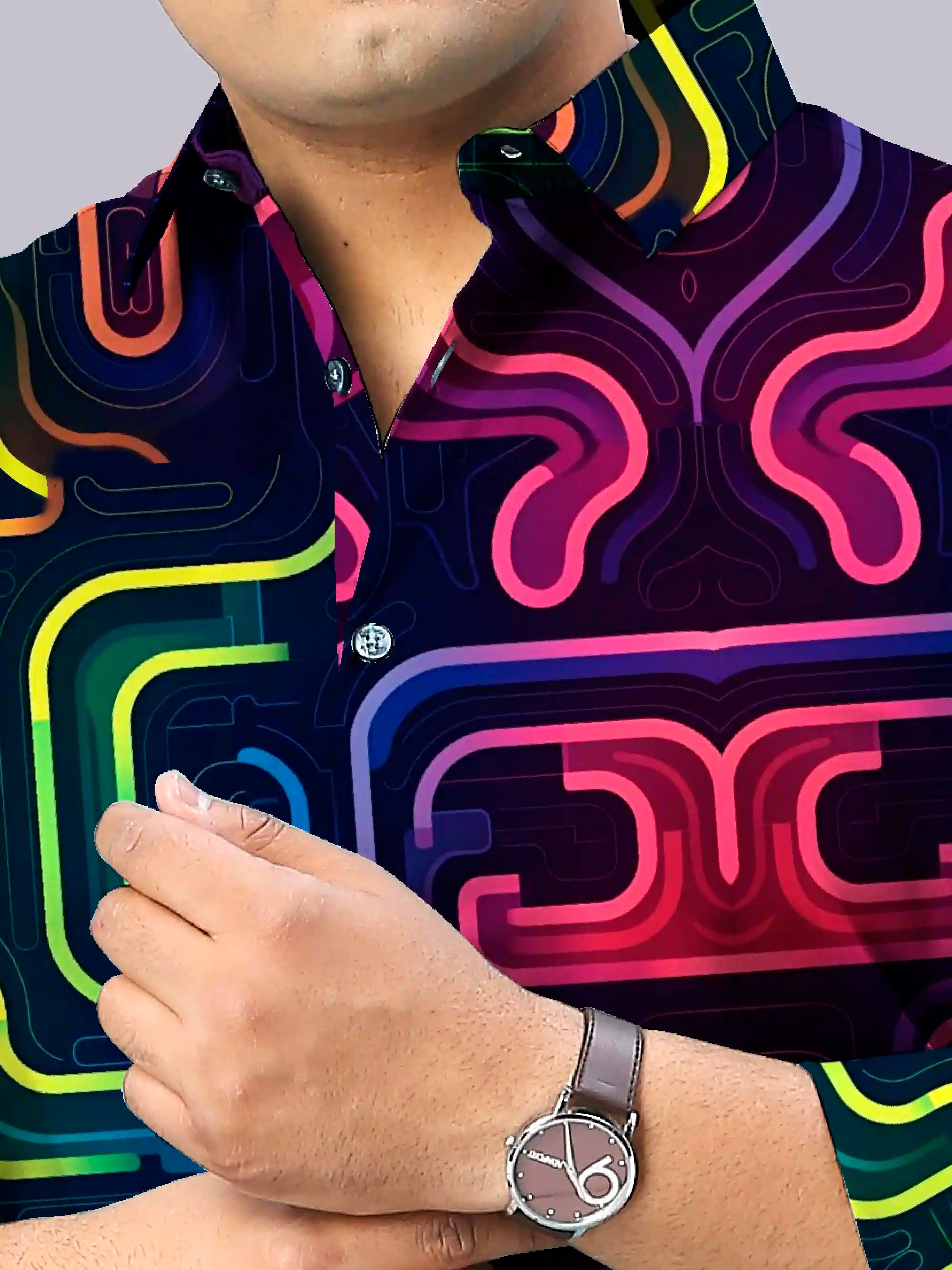 Circuit Board Digital Printed Men's Plus Size Full Sleeve Shirt