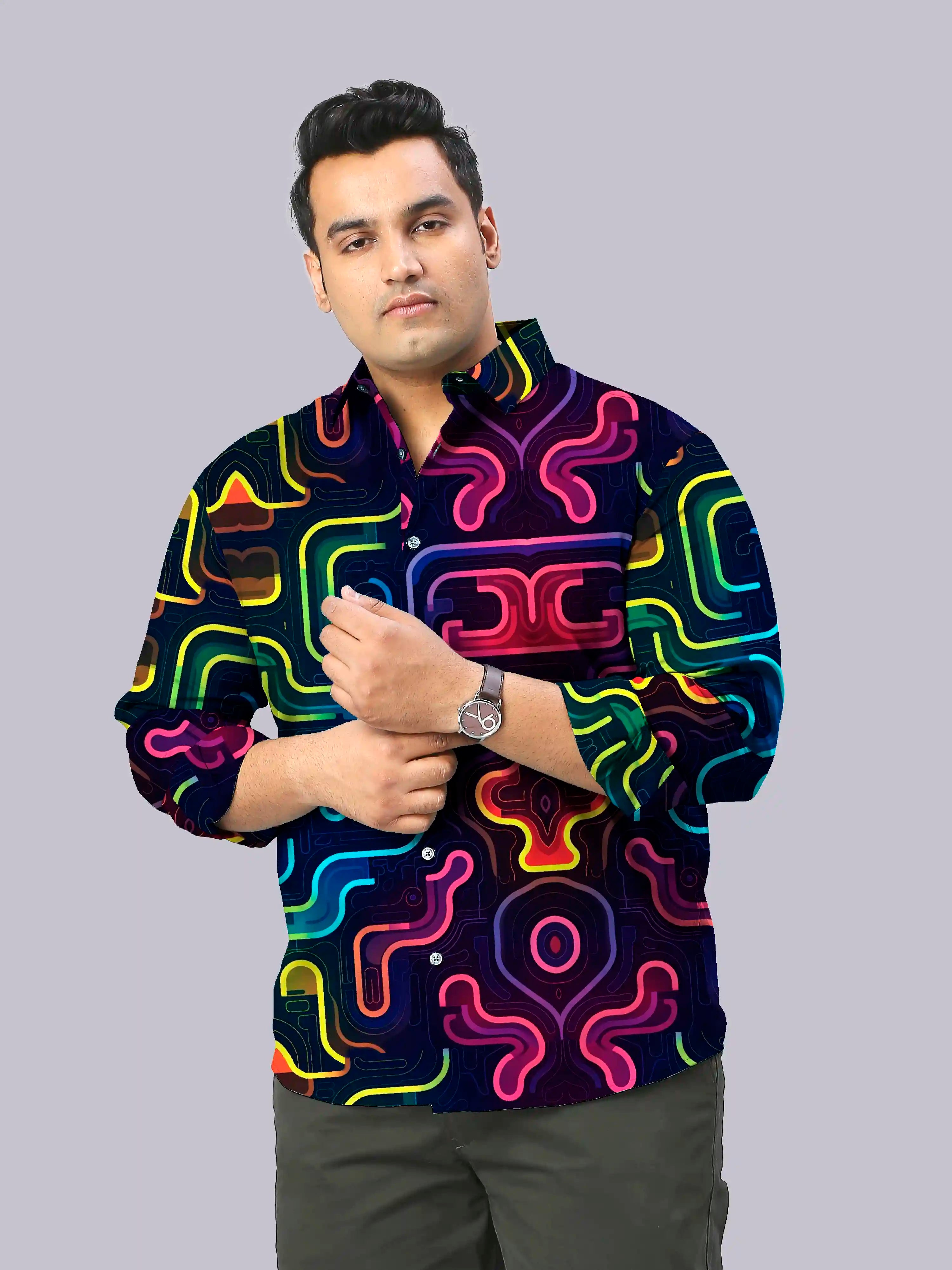 Circuit Board Digital Printed Men's Plus Size Full Sleeve Shirt