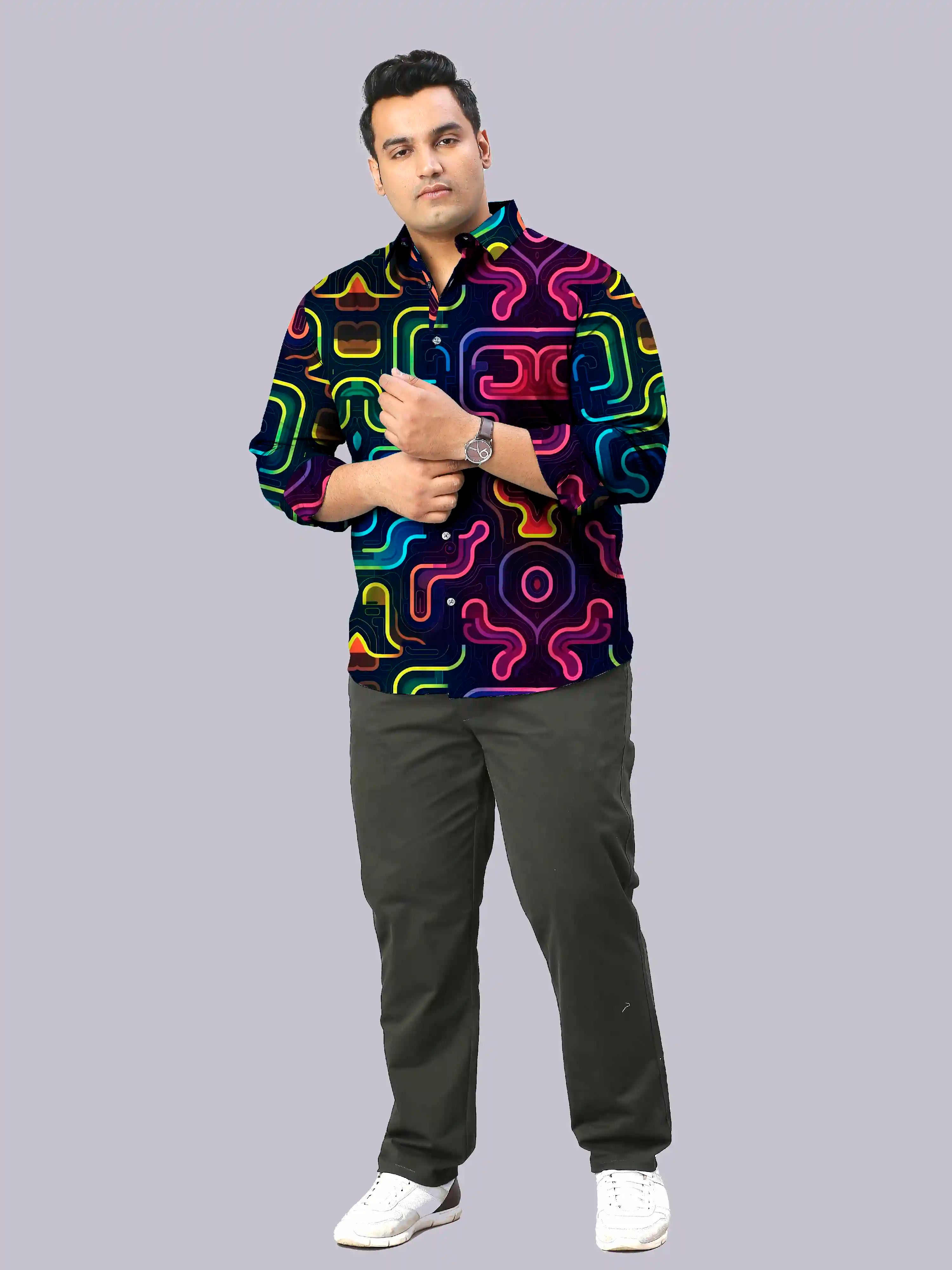 Circuit Board Digital Printed Men's Plus Size Full Sleeve Shirt