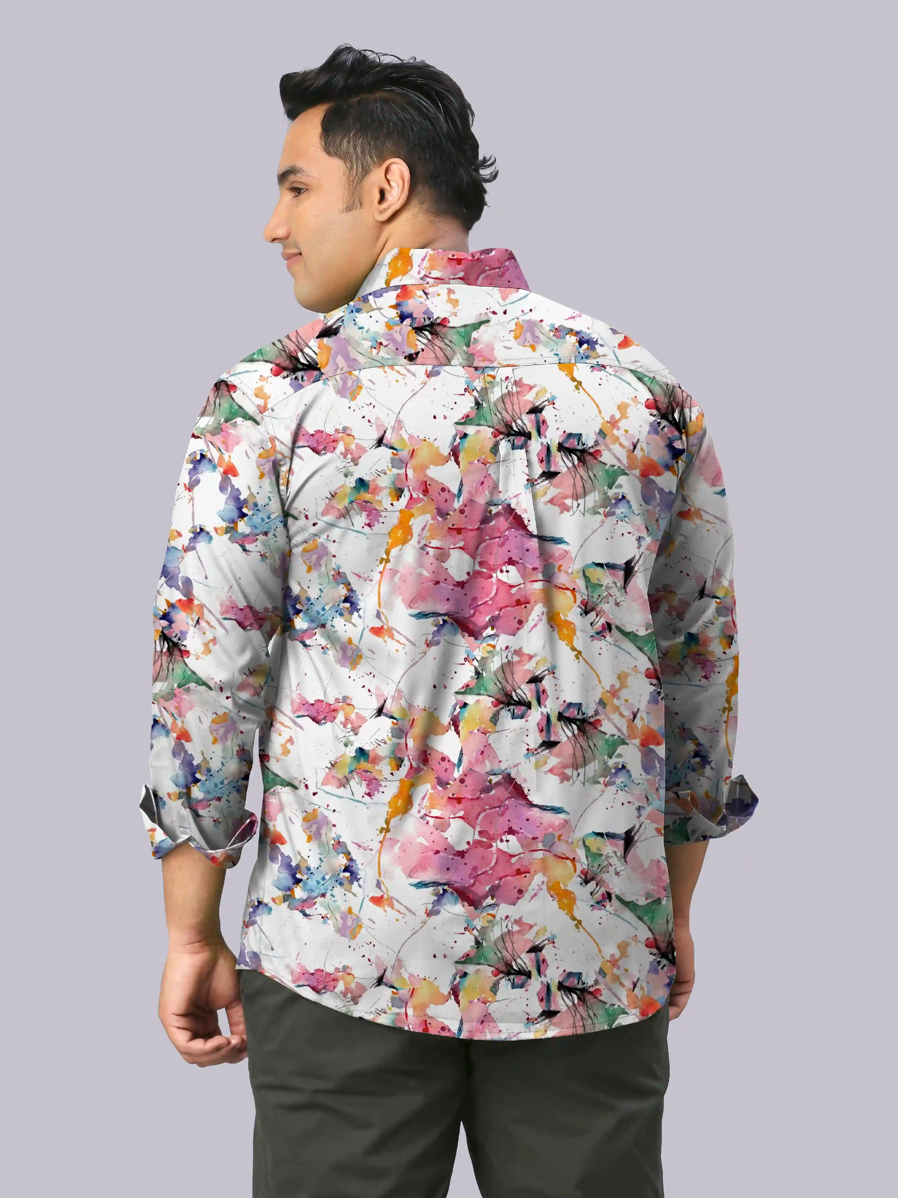Watercolor Floral Digital Printed Men's Plus Size Full Sleeve Shirt