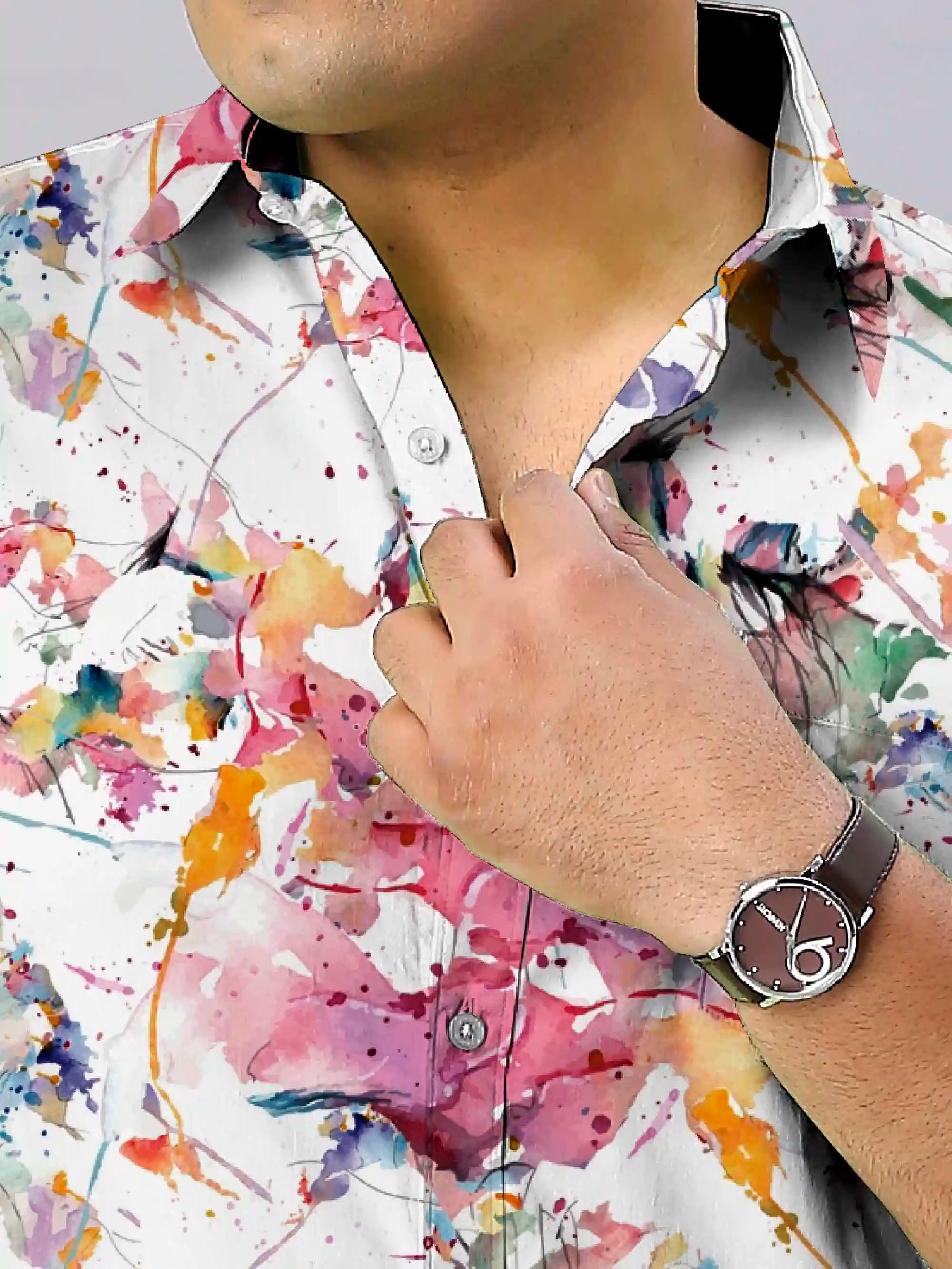 Watercolor Floral Digital Printed Men's Plus Size Full Sleeve Shirt