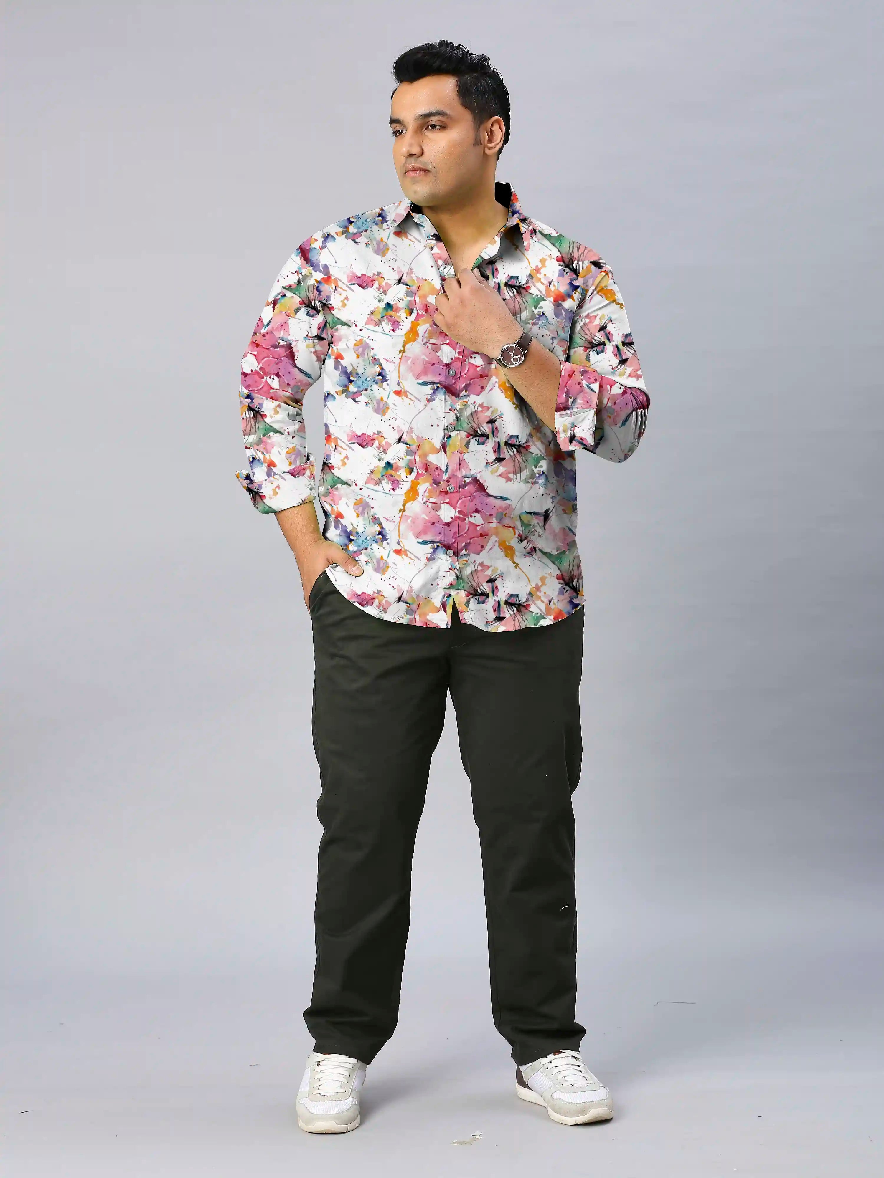 Watercolor Floral Digital Printed Men's Plus Size Full Sleeve Shirt