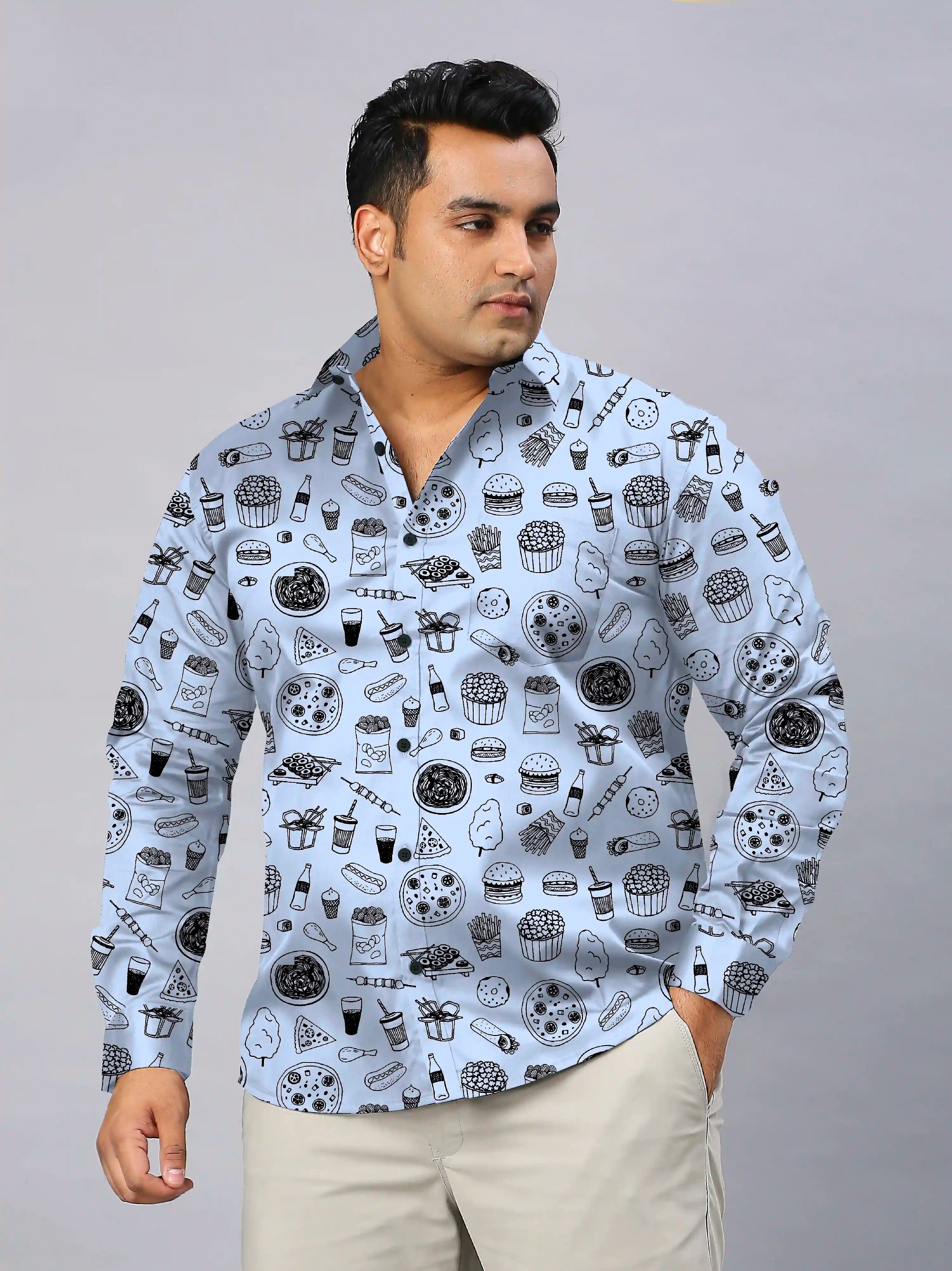 Various Food Items Digital Printed Men's Plus Size Full Sleeve Shirt